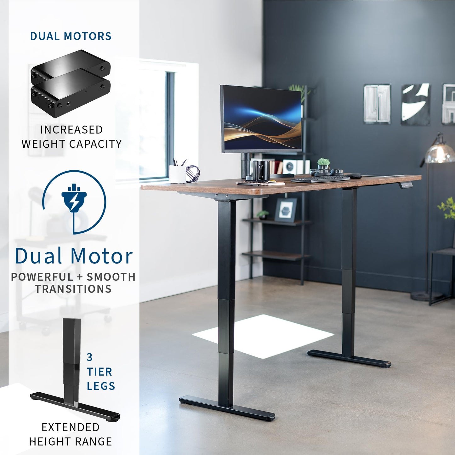 VIVO Electric 71 x 30 in Dual Motor Rustic Sit Stand Desk, Memory Height Adjustment, 2B Series, Vintage Brown Top Black Frame, DESK-KIT-2B7N
