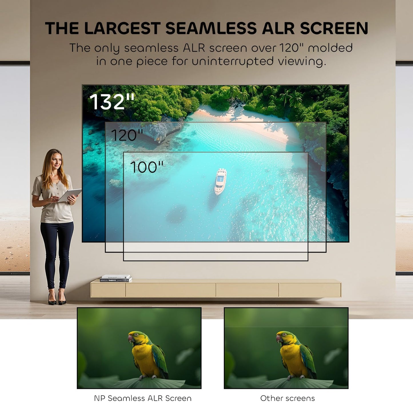 NothingProjector ALR Screen for Ultra Short Throw Projector, 132 inch Seamless Lenticular, 95% Ambient Ceiling Light Rejecting, 4K/8K UHD, Active 3D, Anti Daylight, Fixed Frame Wall Mount NothPJ