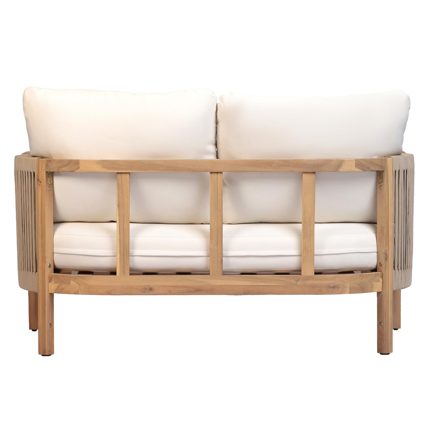 Christopher Knight Home Outdoor Acacia Wood Loveseat with Coffee Table, Acacia Wood Patio Furniture, Outdoor Conversation Sofa Set, Patio Sectional Chat Set for Backyard Balcony, Teak+ Beige