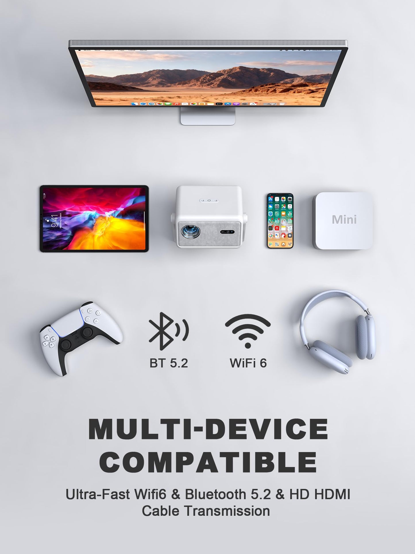 [Now with Netflix & 3200ANSI] 4K Smart Projector with WiFi and Bluetooth,Auto Focus & Keystone Portable Mini Projector with Stand,Outdoor Home Theater Small Proyector for bedroom Snow White