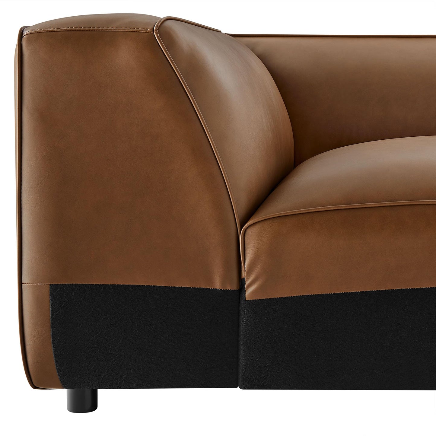 Modway Auren Vegan Leather Corner Modular Chair in Coffee - Mid Century Modern Faux Leather Corner Sectional Couch - Living Room Armless PU Leather Single Sofa Chair