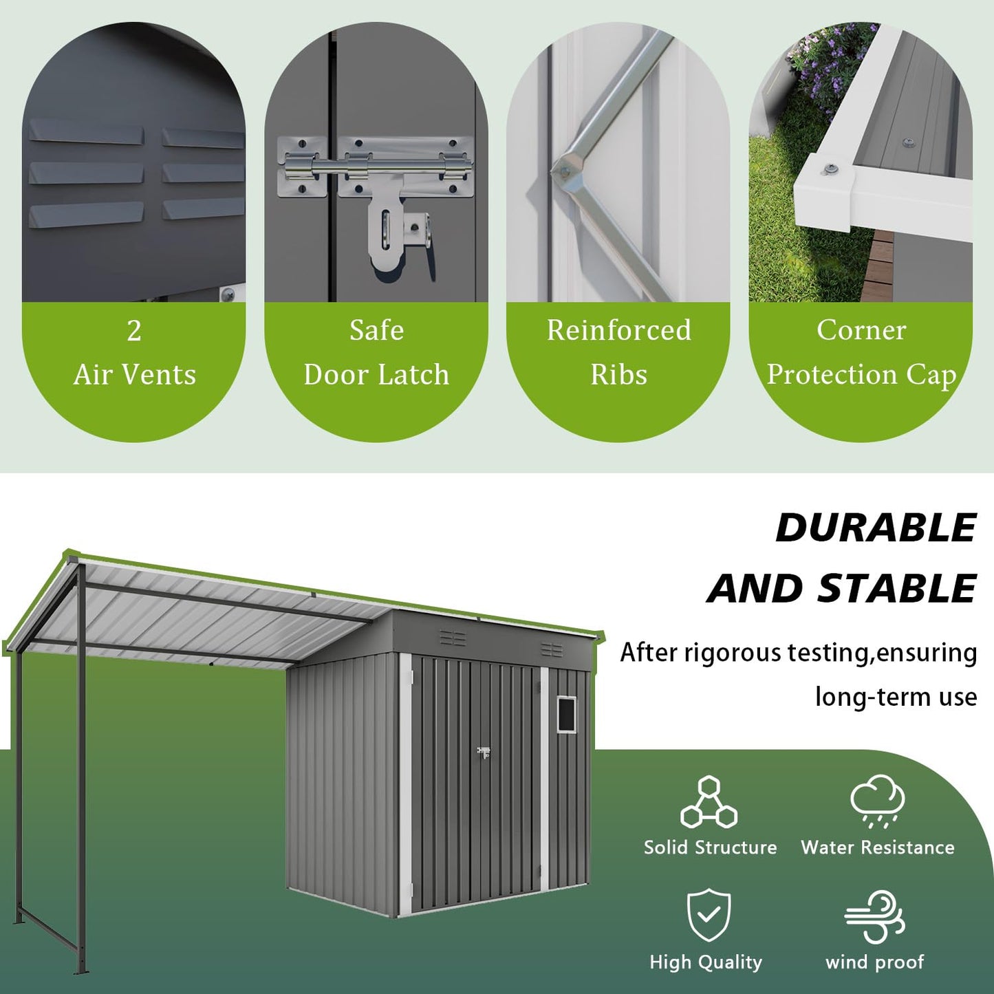 12x4FT Metal Lean-to Shed with Open-Sided Pergola, 4'x6' Outdoor Storage Shed & 6'x4' Hardtop Gazebo Combo, 2-in-1 Garden Storage Tool Shed for Patio, Backyard, Outdoor Organization Structure