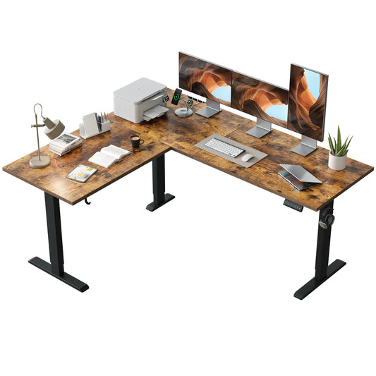 Agilestic L Shaped Standing Desk 63 x 55 inch Adjustable Height, Electric Corner Standing Desk, Sit Stand Computer Table with Splice Board, Vintage Brown