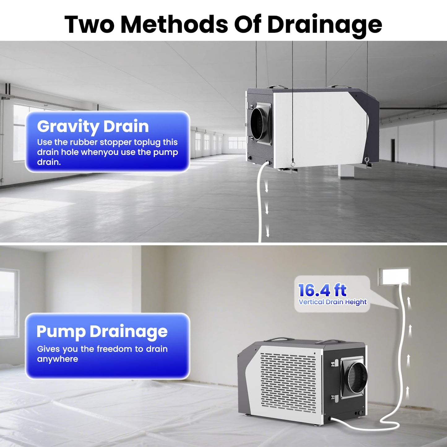 Industrial Commercial Dehumidifier with Pump, Crawl Space Dehumidifier with 180 Pints, Drain Hose, Smart LED Dehumidifier Display for Basement, Garage, Home, Cover Up to 8000Sq Ft