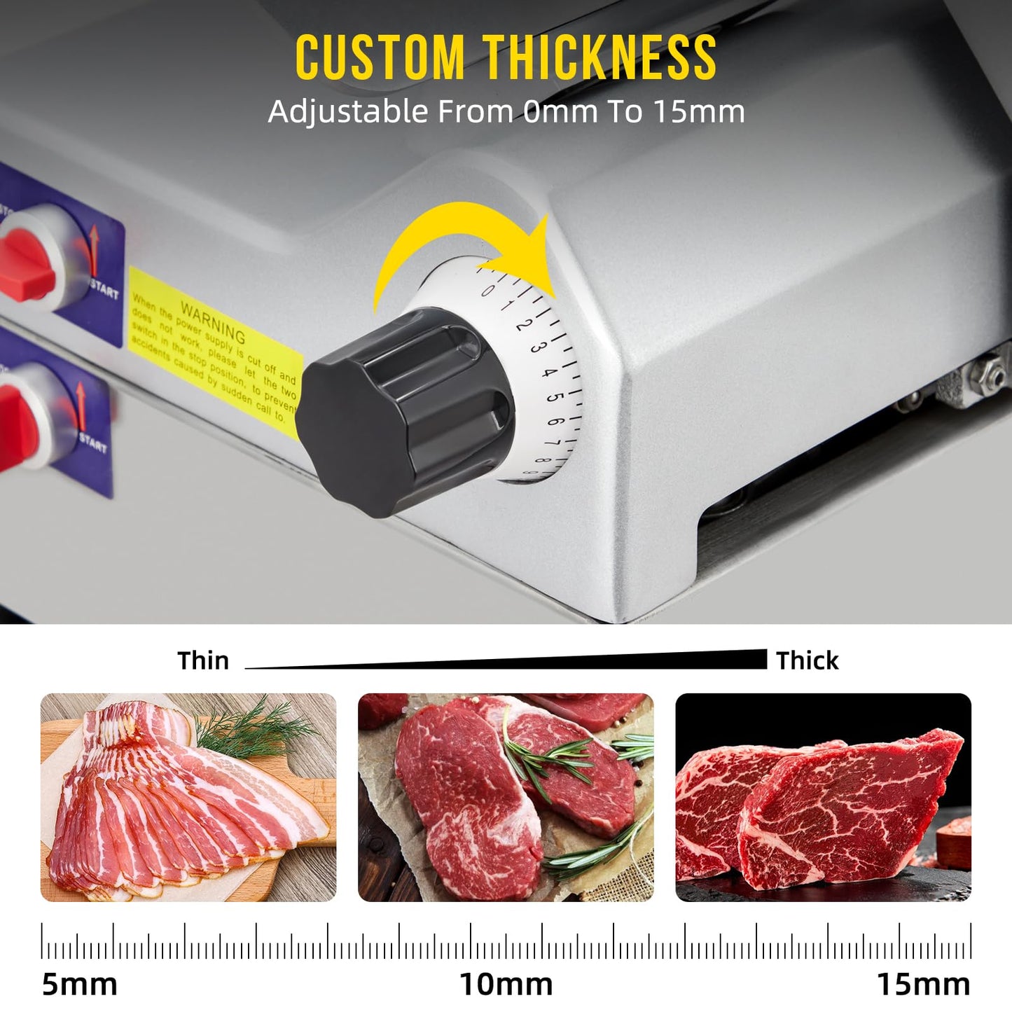 240W+430W Commercial Electric Meat Slicer, 10-inch Stainless Steel Semi-Auto Food Cutter, 0-16 mm Adjustable Thickness with Precision Control, Safe & Efficient for Deli, Restaurant & Kitchen Use