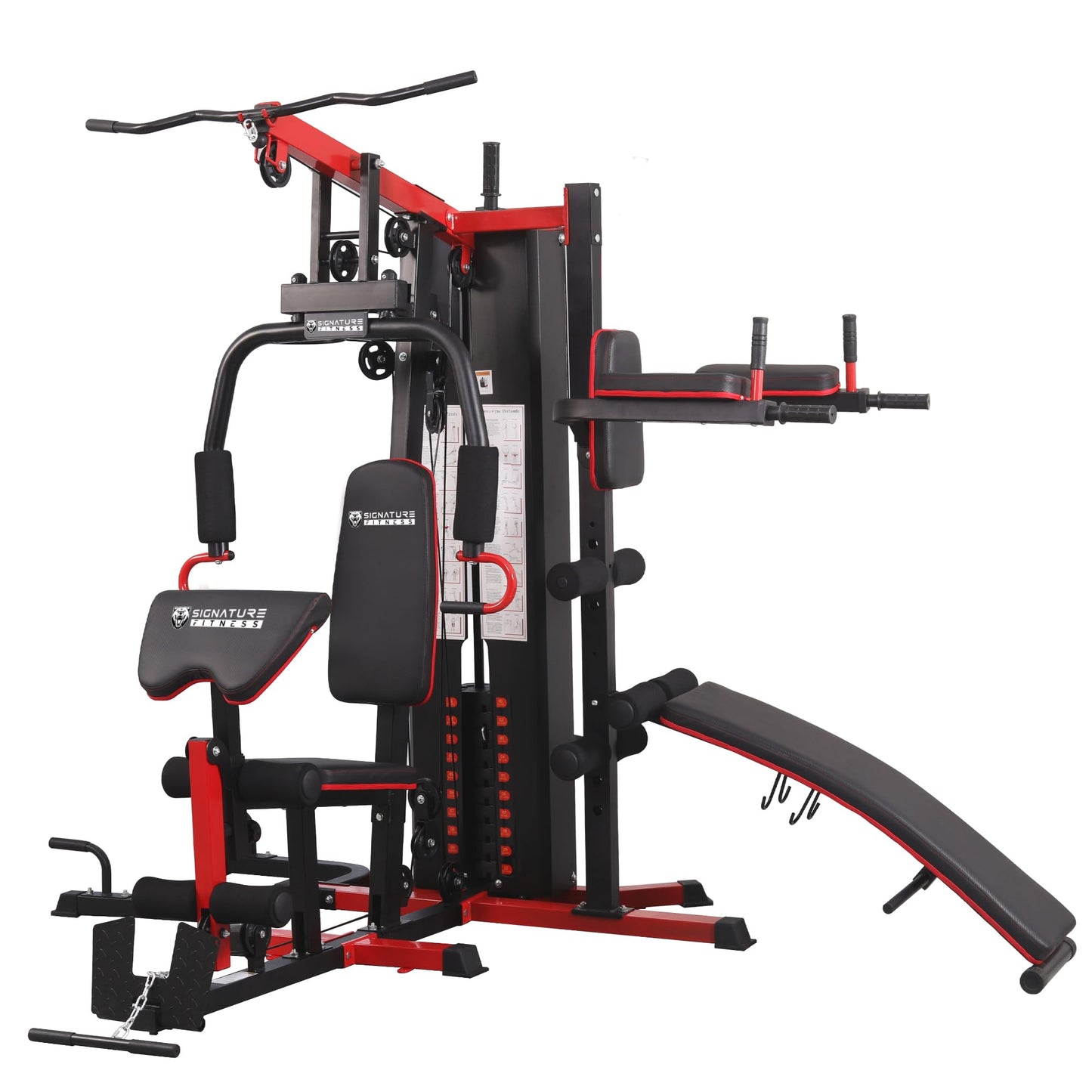 Signature Fitness Home Gym System Workout Station, Smith Machine & Leg Press – Multifunctional All-in-One for Full Body Strength Training, LAT Pull-Down, Pulley System, and Seated Rowing
