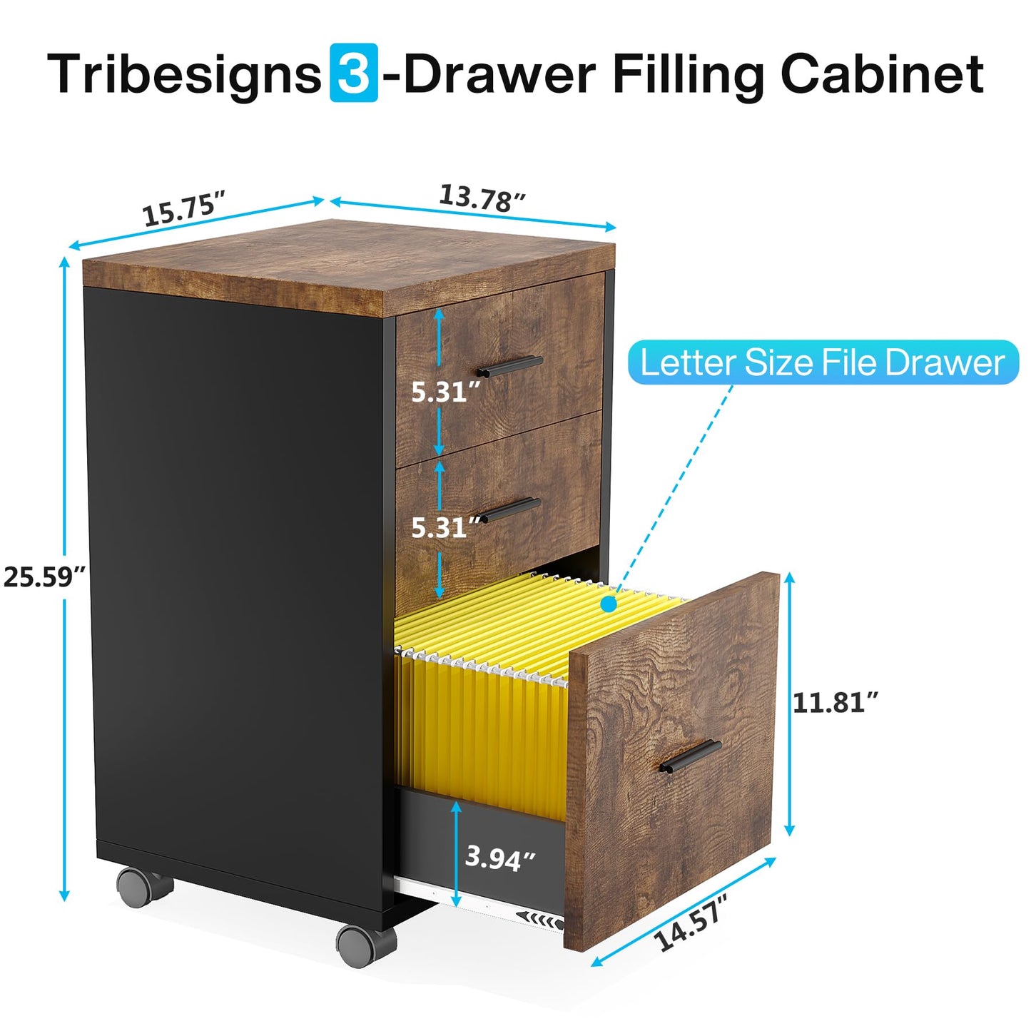 Tribesigns 83" L-Shaped Executive Desk, Large Office Desk with Drawers, Industrial Corner Computer Table with Rolling File Cabinet, Business Workstation for Home Office (Brown, 83 Inches)