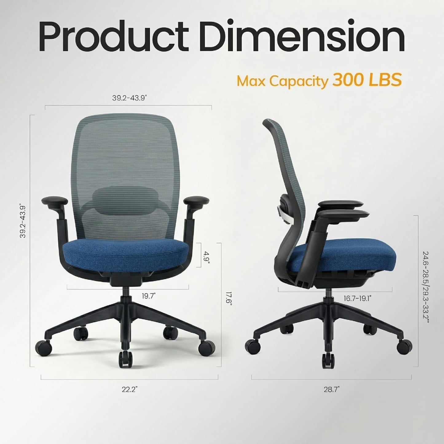COLAMY Aether Executive Office Chair for Long Hours, One-Touch Easy Adjust Managerial Desk Chair with Levitating Seat Cushion & Pilot-Level Sync Armrests, 300 LBS Mid Back Mesh Computer Chair,Blue