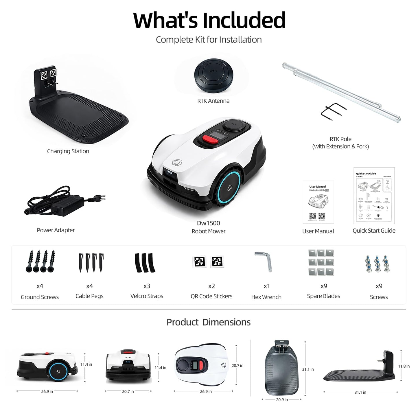 Lawn Mower, Visual+RTK Navigation, Works Under Trees, No Wire, Covers Up to 1/4 Acre, Robotic Mower with Auto Mapping & 6000mAh high-Capacity Battery