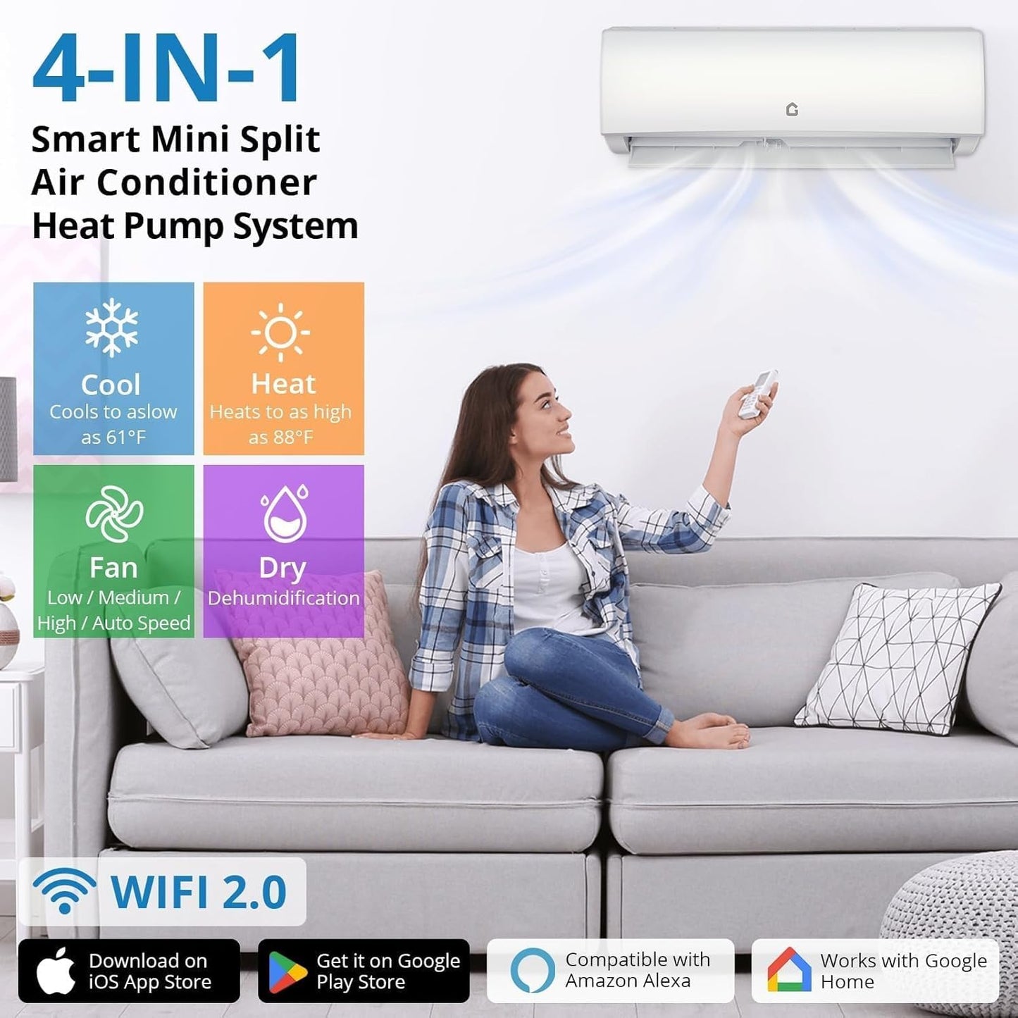 11,500 BTU Mini Split Air Conditioners, Heating & Cooling System, 115V, 17 SEER2, Ductless Inverter AC Unit with WiFi, Remote & App Control, Cools Rooms Up to 750 Sq.Ft, Indoor & Outdoor Units