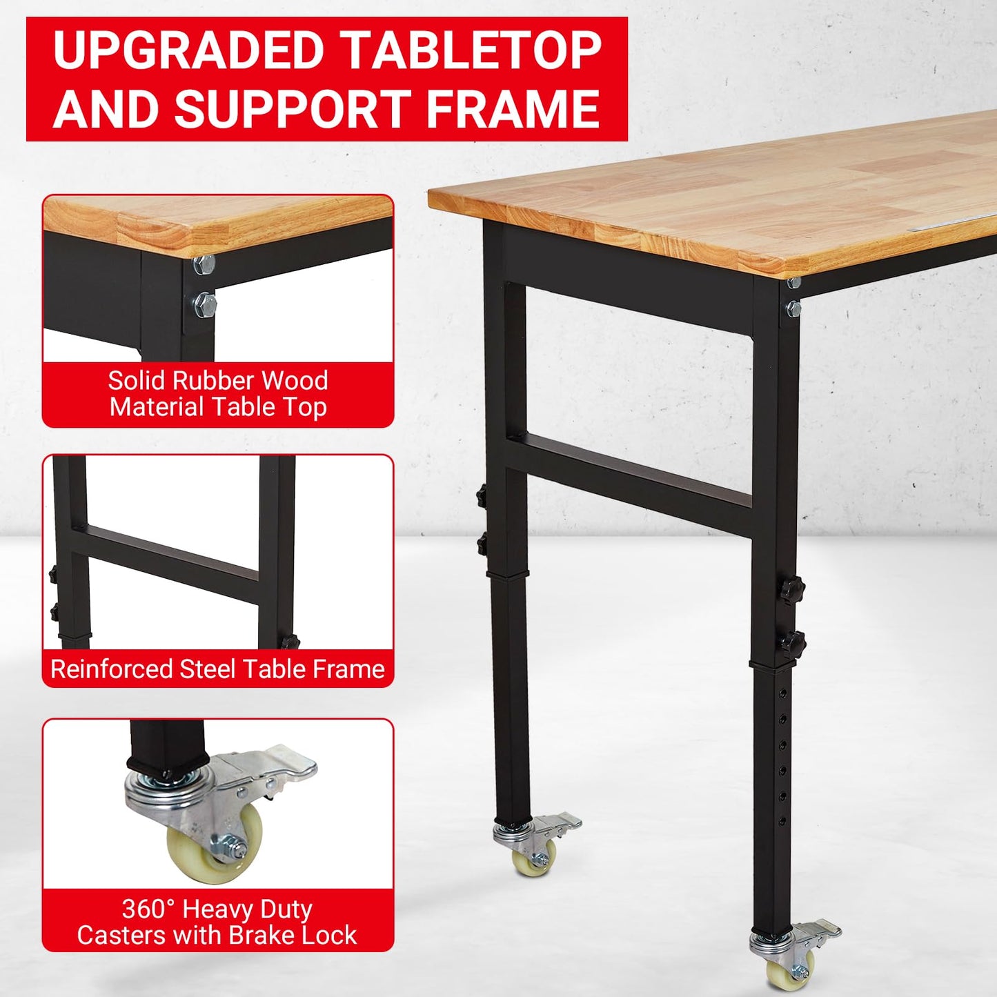 48" x 24" Work Bench with Scales, 2200 LBS Load Capacity Adjustable Workbench with Peg Board, Wheels, 8 Adjustable Heights Heavy Duty Work Table for Garage, Workshop, Home, Office