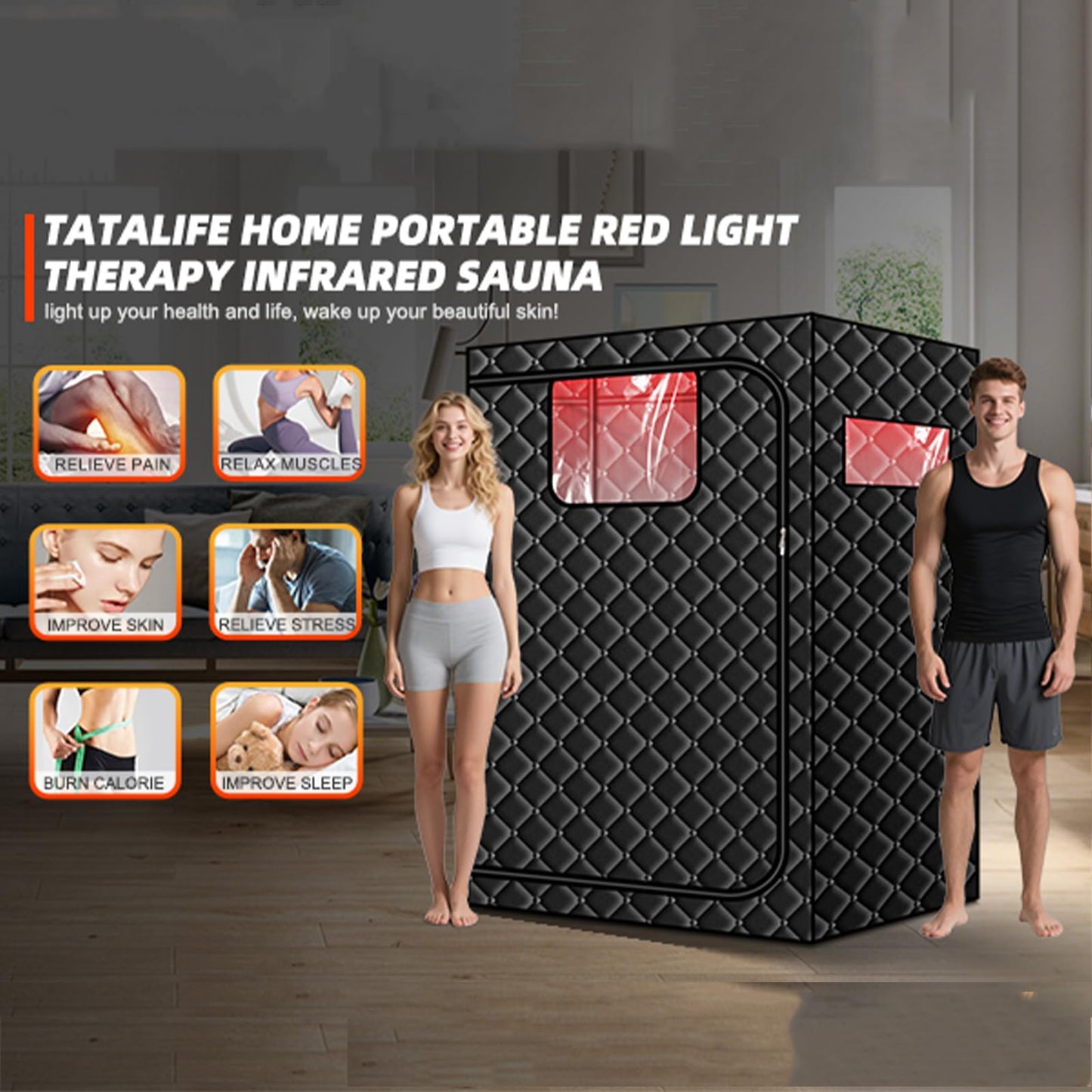 TaTalife 2 Person Steam Infrared Sauna Box, Portable Full Size Home Sauna Tent with 660nm Red Light Therapy, 4L 1600W Steamer, Remote Control
