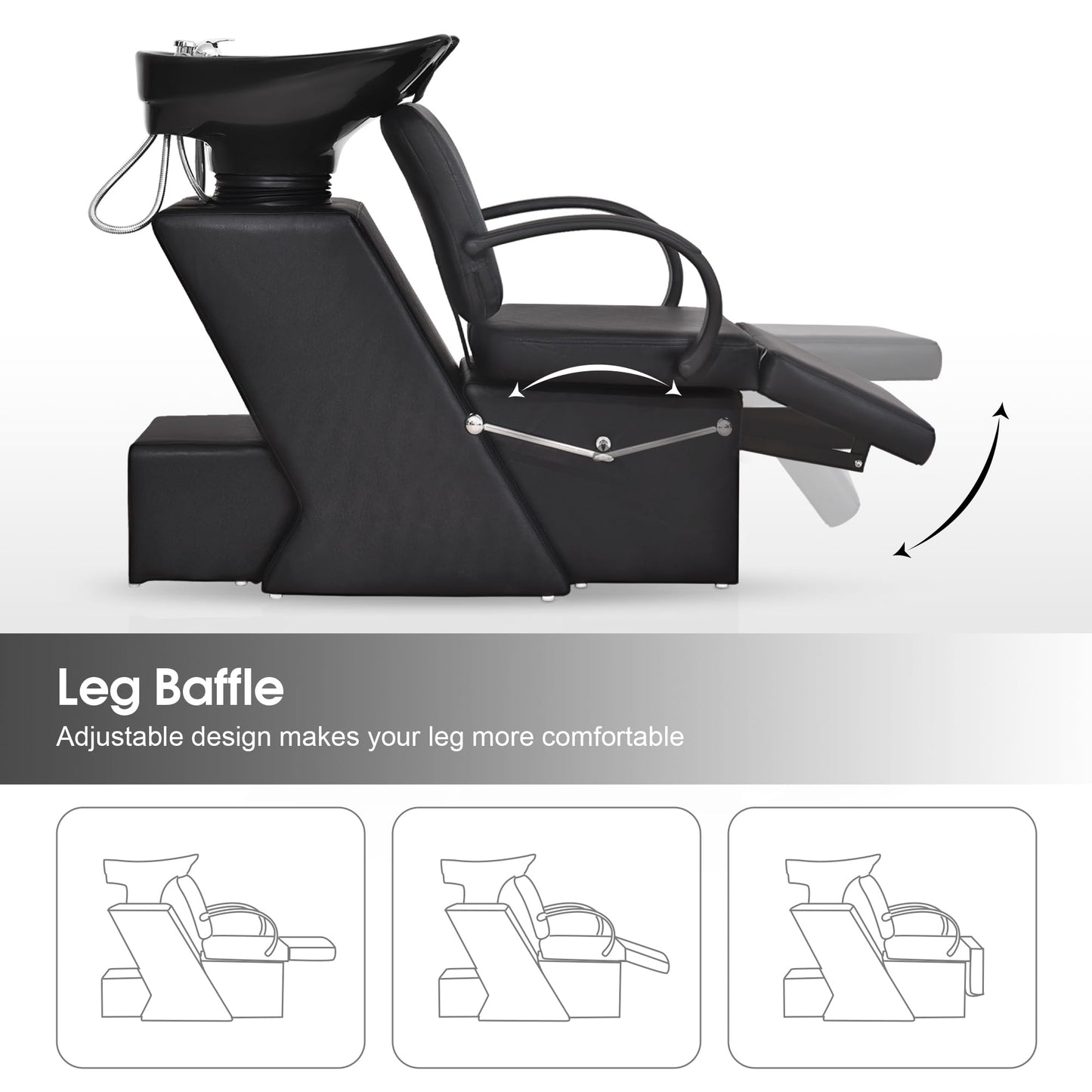 BarberPub Ceramic Bowl Shampoo Chair, Adjustable Backwash Sink, Hair Stylist Barber Chairs for Salon Beauty Spa Tattoo Unit Station 9051