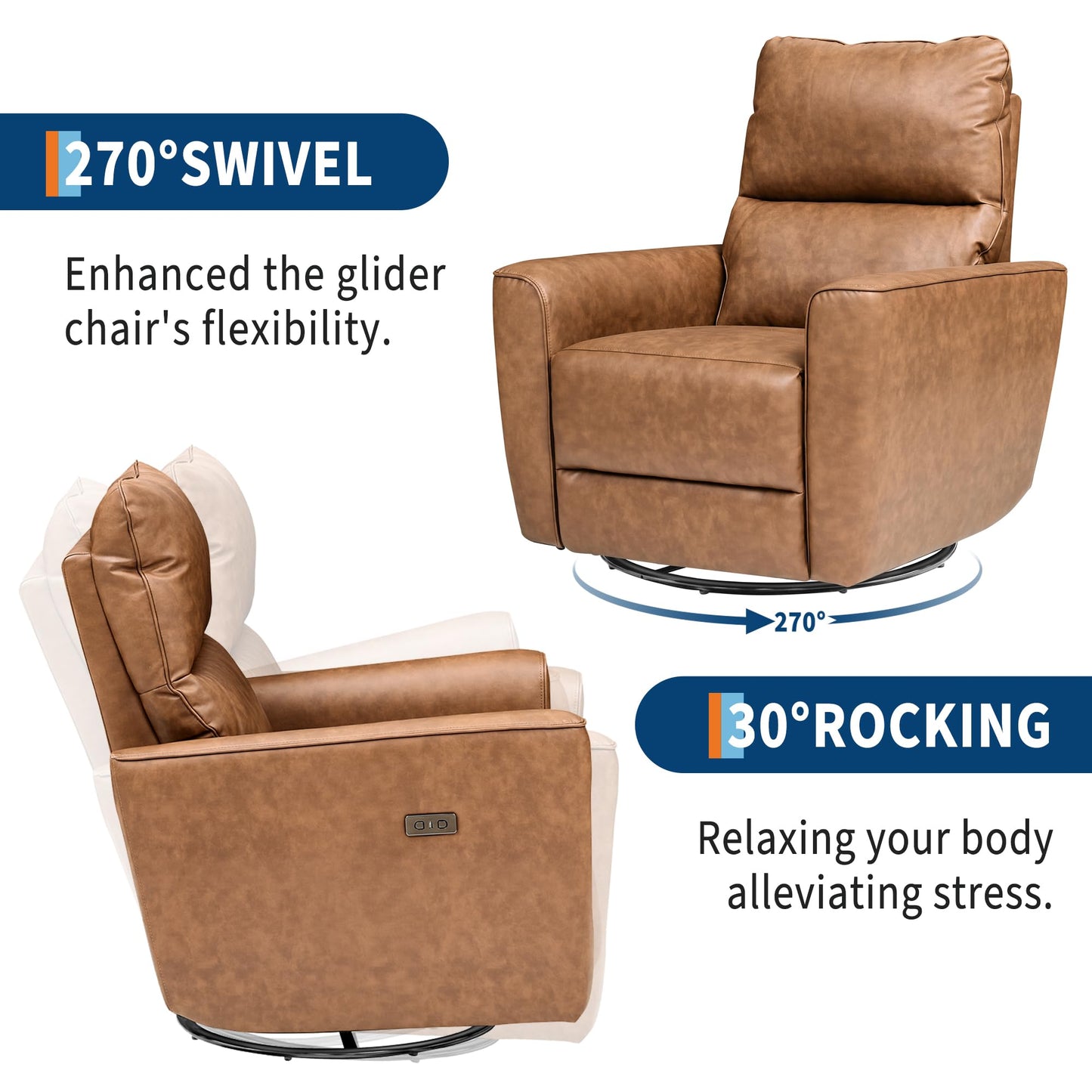 Garvee Power Swivel Glider Recliner Chair with USB Port & Lumbar Support – Effortless Rocking, Recline & Comfort for Living Room, Nursery & Home Theater