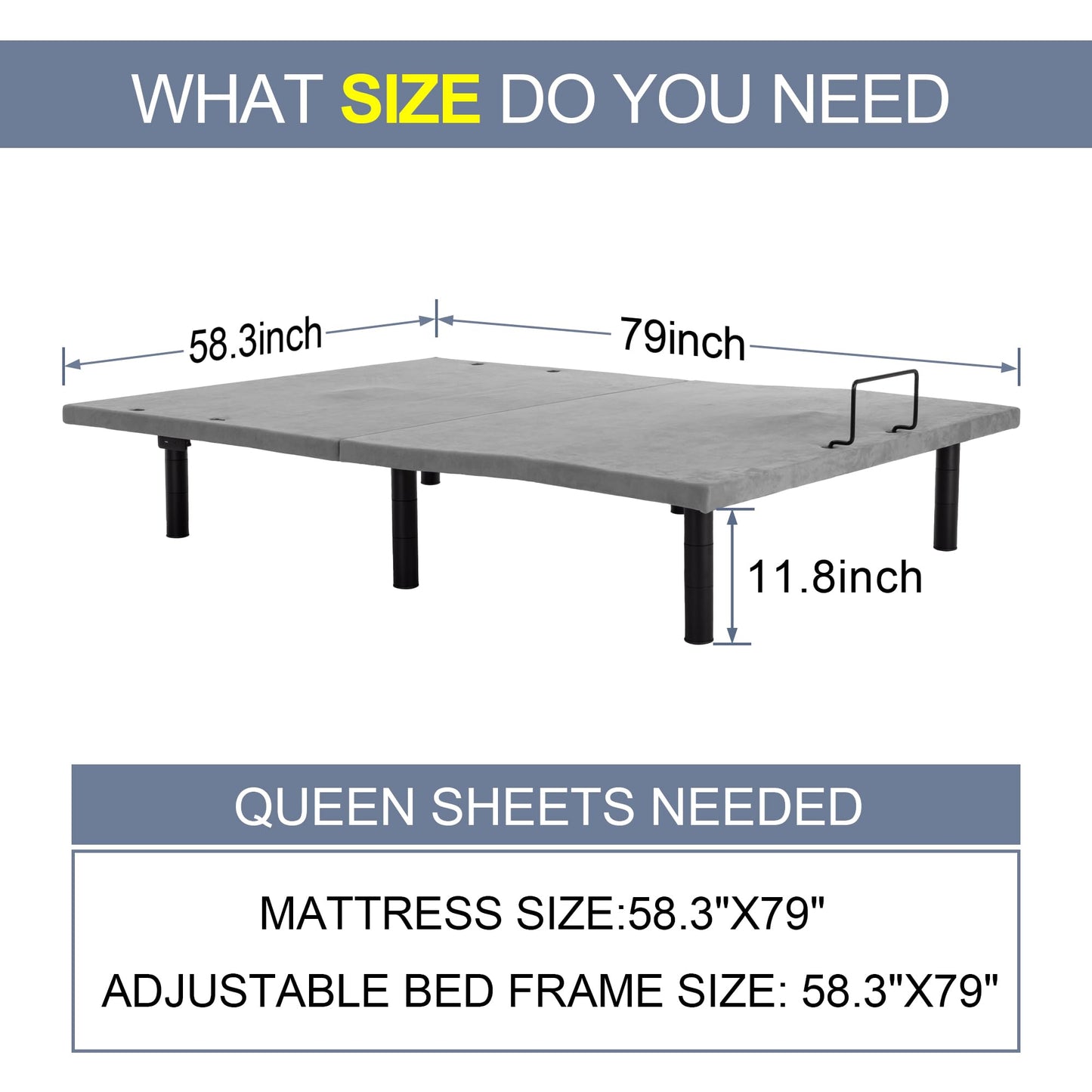 Fromann Adjustable Electric Queen Bed Base Frame with Massage, USB Type-C Ports, Zero Gravity, Under Bed Led Lighting and Three Leg Height (Grey)