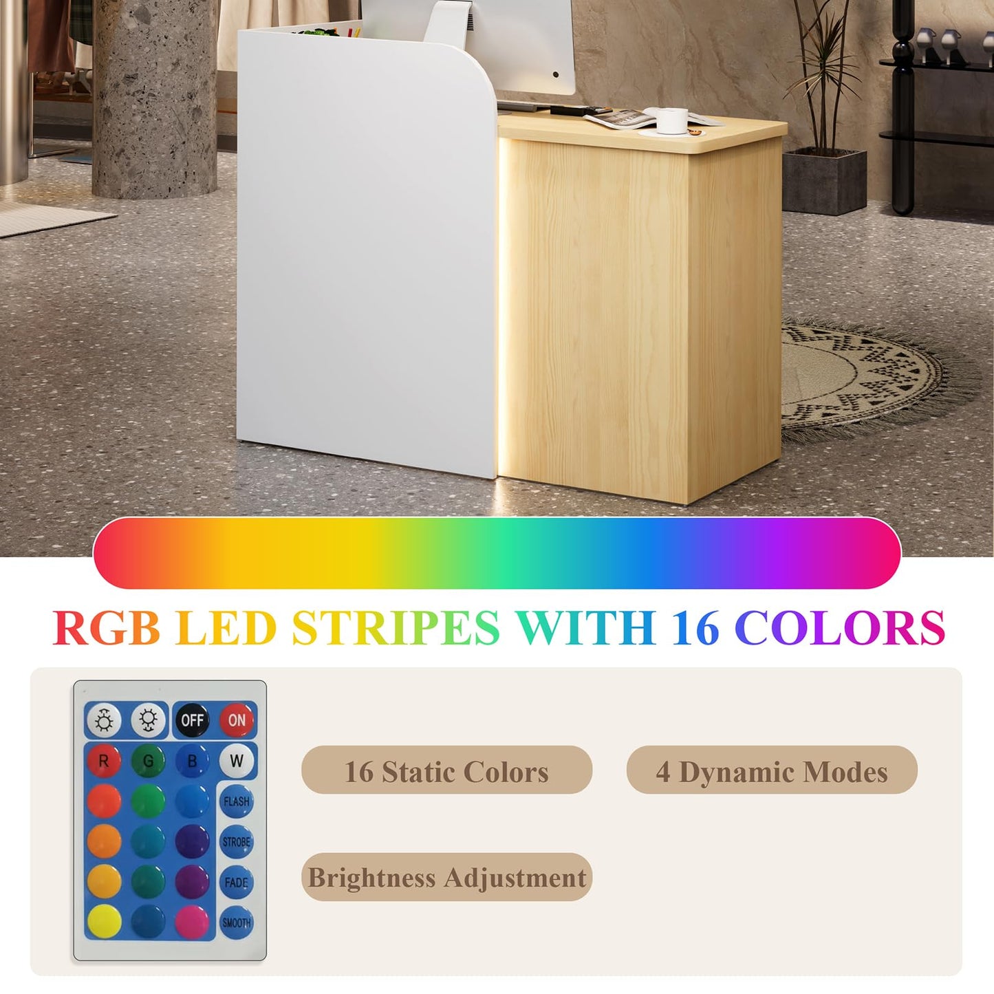 Laxodor 24'' Small Reception Desk with LED Lighting & Drawer