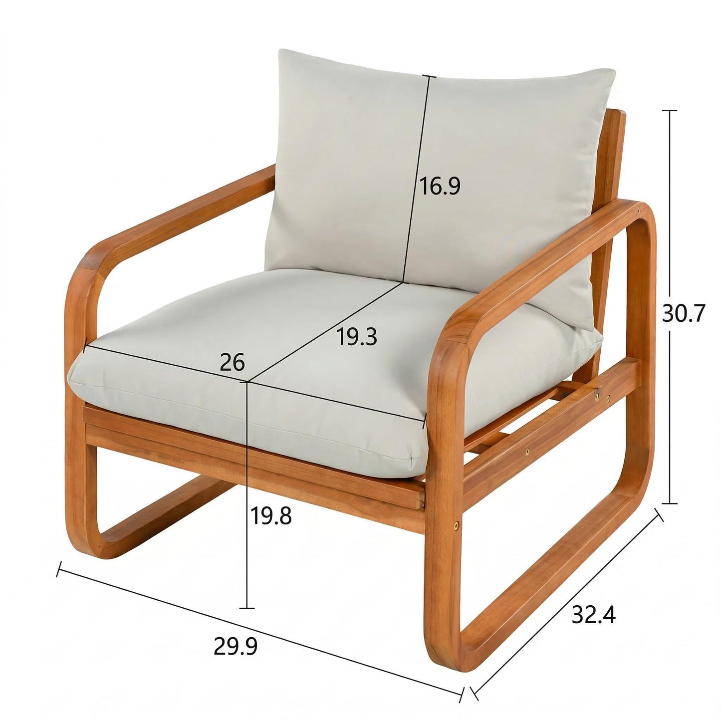 Merax Outdoor 4-Piece Acacia Wood Conversation Set - Patio 2-Seat Loveseat Sofa w/Cushion, 2 Armchair and Square Coffee Table for Backyard, Lawn, Balcony, Beige + Natural