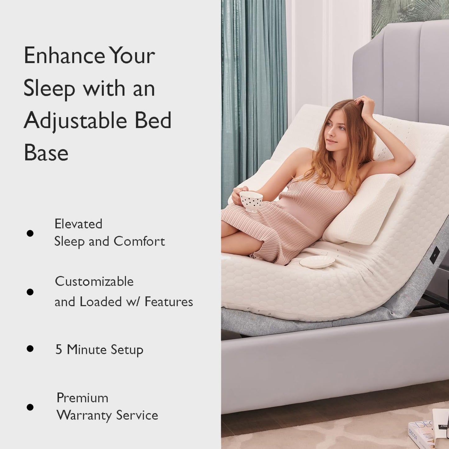 Irvine Home Collection Full Adjustable Bed Base | Full Body Massage | USB Ports | Zero Gravity | Anti-Snore | Memory Positions | Under Bed Lighting | Wireless Remote | Zero Clearance