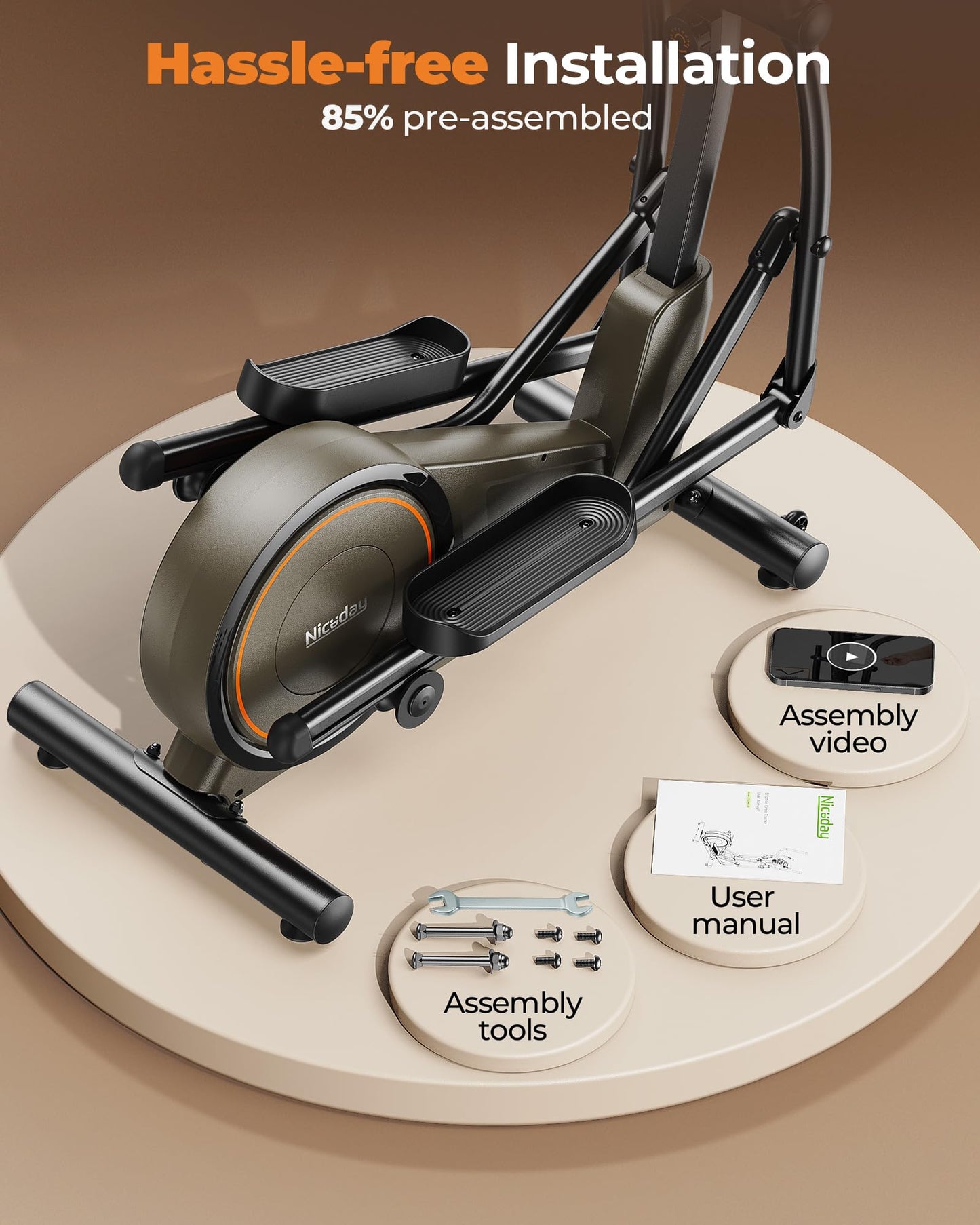 Niceday Elliptical Machine, Elliptical Exercise Machine for Home Use with Hyper-Quiet Magnetic Driving System, 20IN Stride, 16 Resistance Levels, 500LBS Loading Capacity, App Supported