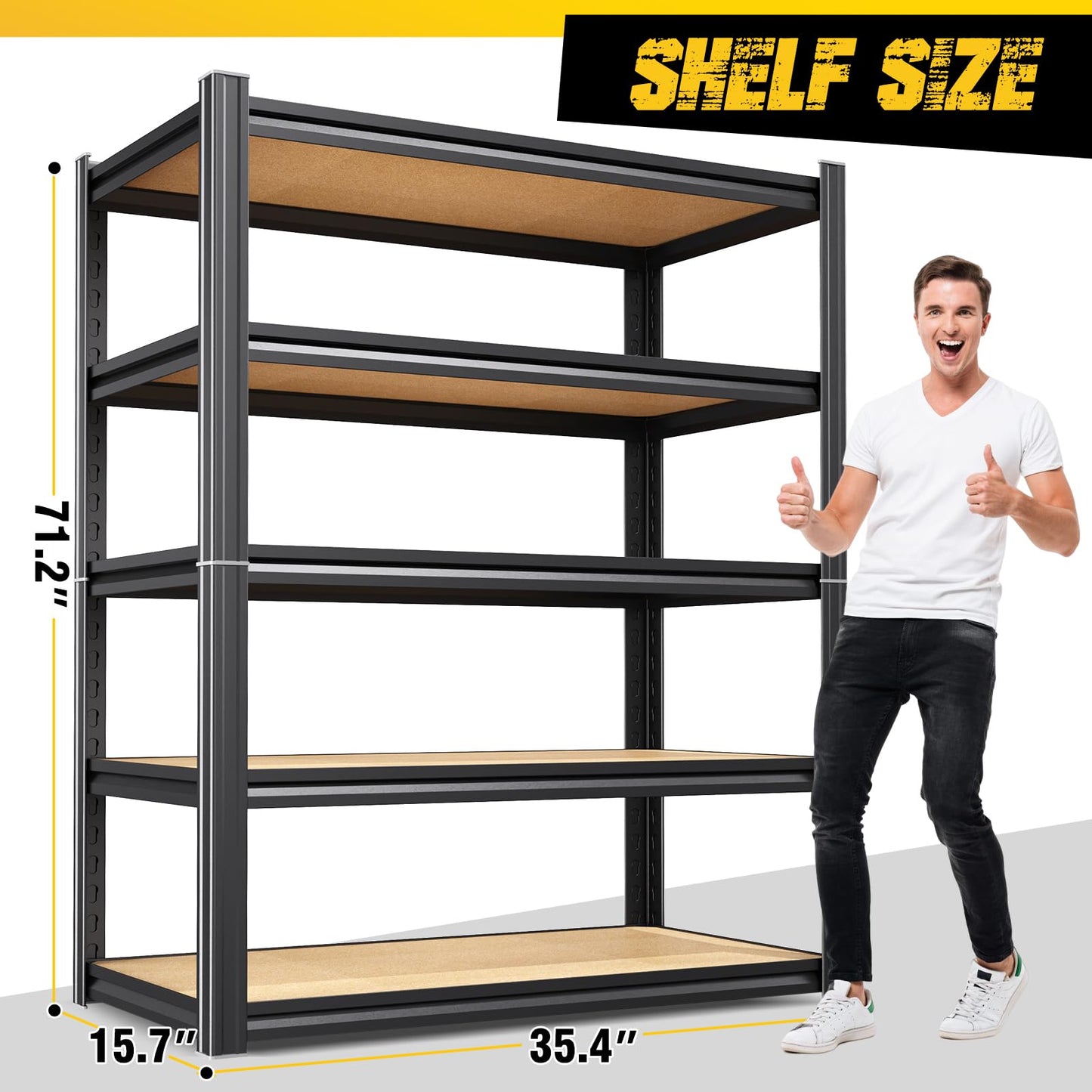 JOJUOU 3-Pack Heavy Duty Garage Shelving for Whole Home, Warehouse & Workshop Organization, 71" H x 35" W x 15.7" D Adjustable 5-Tier Metal Storage Rack for Tools, Storage Bins & Bulk Items