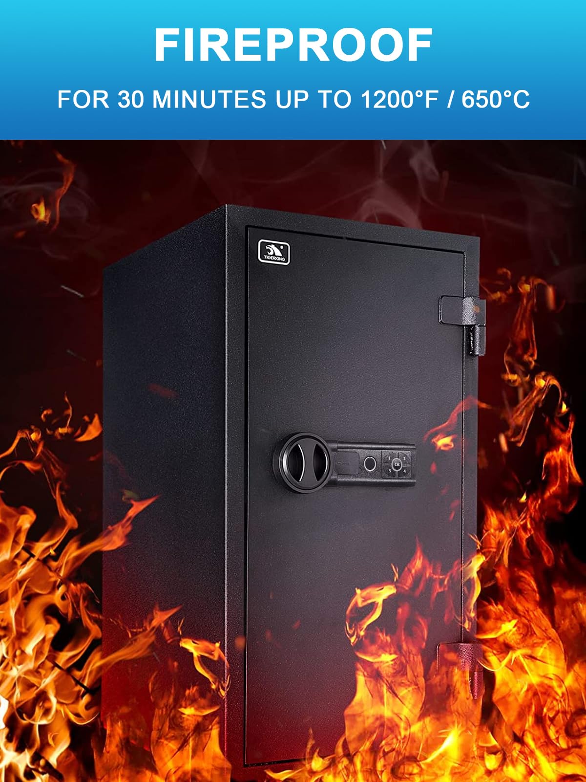 TIGERKING Biometric Fireproof Safe for Home Office, 3.47 Cu Ft Fingerprint Safe with 30-Min Fire Protection, 81.9 lb Steel Security Safe with Digital Keypad, Alarm and Removable Shelves