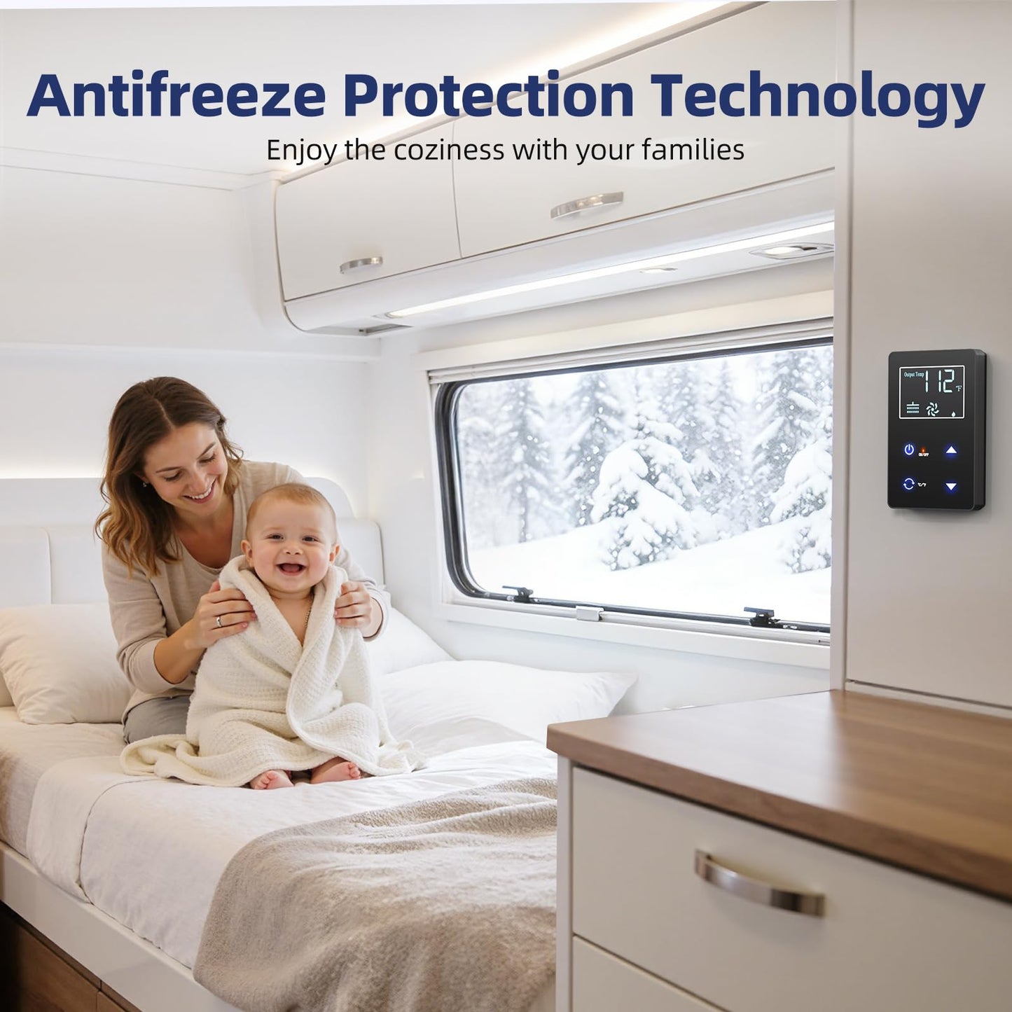 Novieex RV Water Heater, 60,000 BTU On-Demand Instant Tankless Hot Water Heater, 15"×15" White Door, 12V DC LPG Propane with Constant Temp & Anti-Freezing, CSA Certified for Camper Travel Trailer