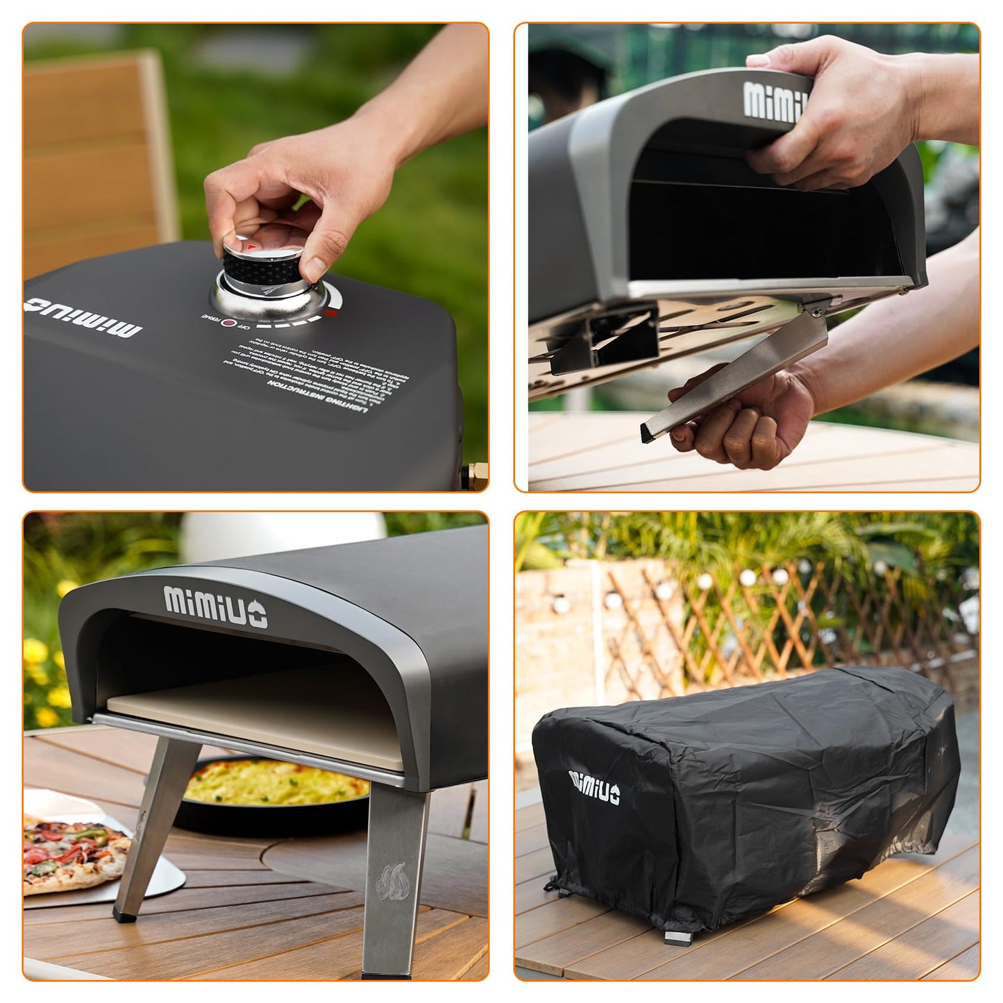 Mimiuo Gas Pizza Oven Outdoor - 33 lbs Heavy Duty Propane Pizza Stove for Outside, 60 Second Pizza - Includes 13" Square Stone Foldable Peel & Cover - Portable for Backyard Camping