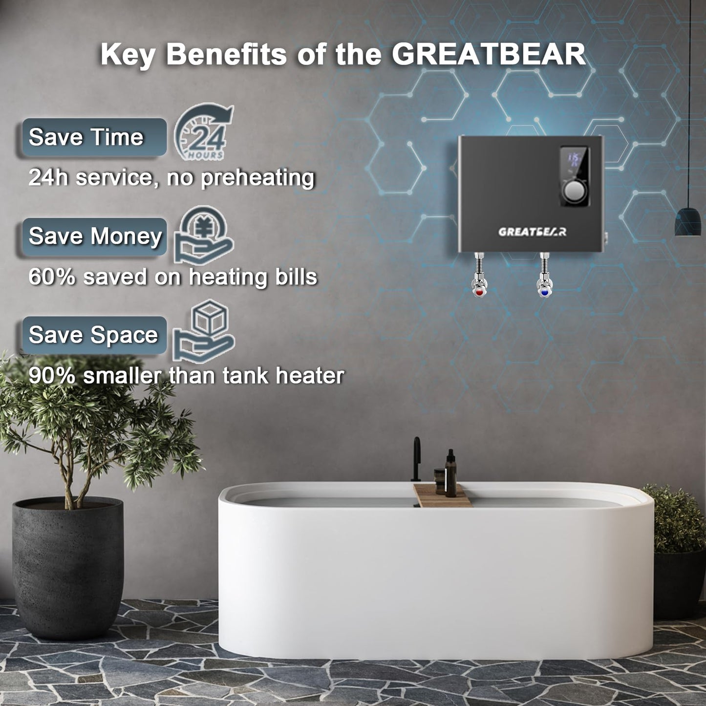 18kW Tankless Water Heater Electric, GREATBEAR on Demand Hot Water Heater Electric 240Volts, Instant Water Heaters Point of Use, Self Modulating and ETL Certified ECO180G Gray