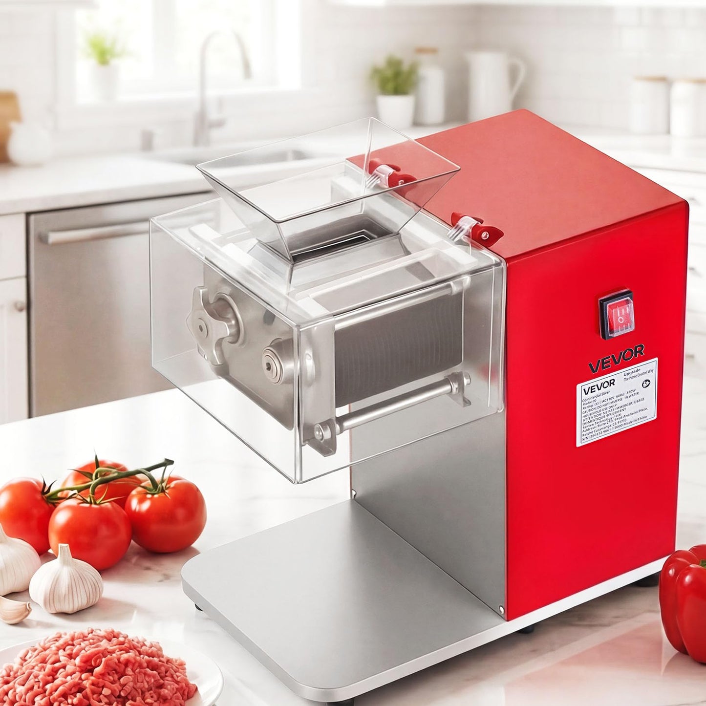 VEVOR Meat Cutting Machine, 850W Commercial Slicer, 3.5mm Heavy Duty Stainless Steel Blade Shredder for Boneless Meat Soft Vegetables, Electric Food Slicers for Kitchen Restaurant Supermarket