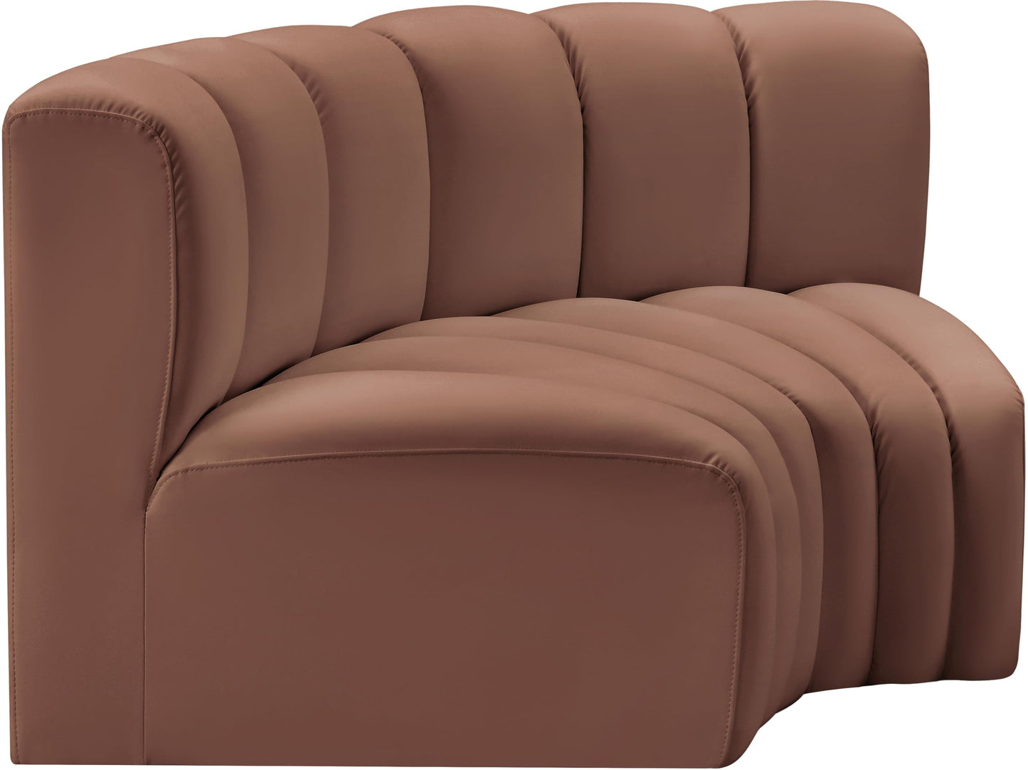 Meridian Furniture 101Cognac-S2B Arc Collection Modern | Contemporary Modular Sofa with Soft Cognac Vegan Leather, Deep Channel Tufting, Modular Design, 60" W x 33" D x 30" H, Cognac