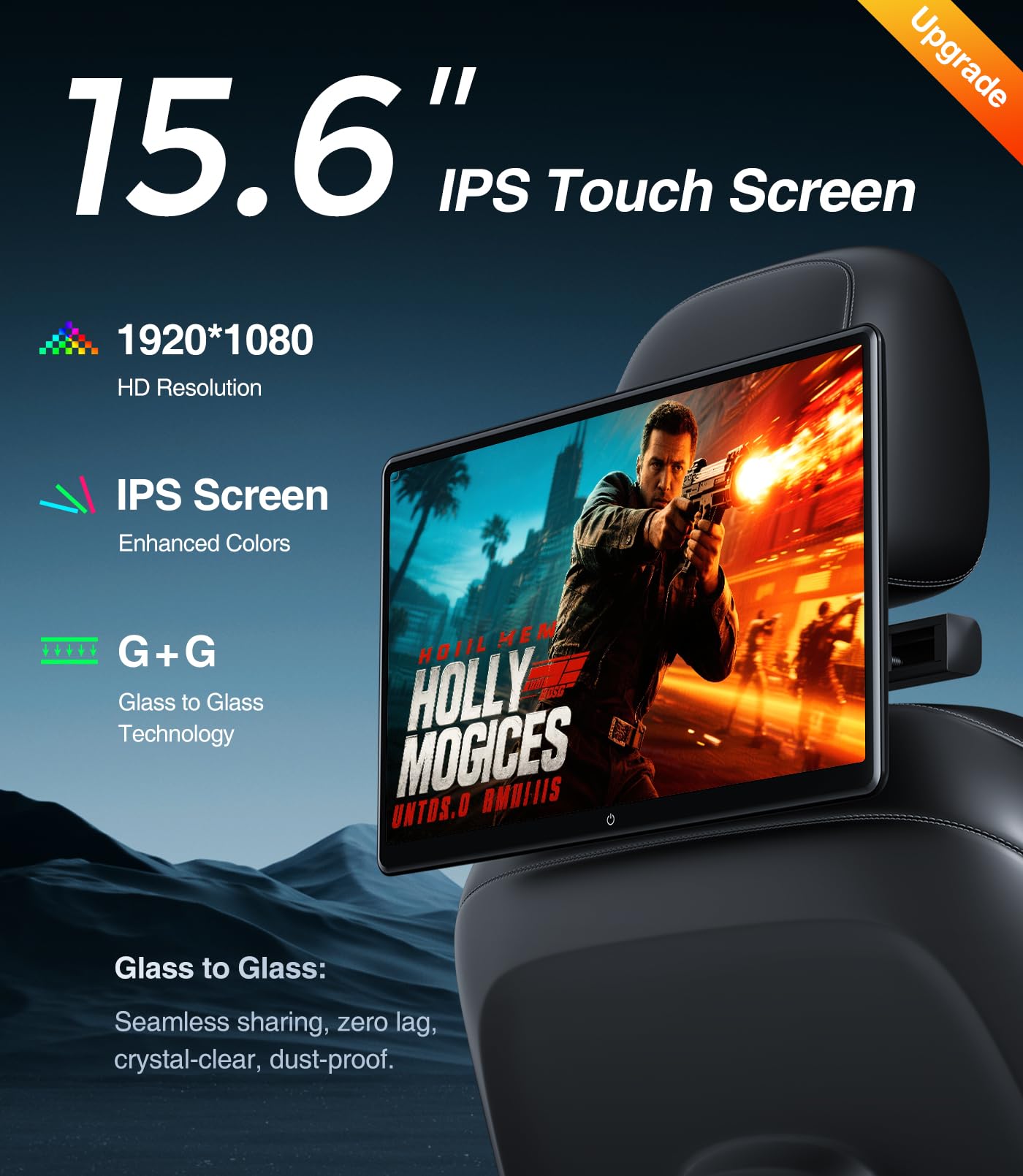 15.6inch Android 13 Headrest Monitor Car TV Touchscreen Entertainment System for Backseat,Support Phone Wireless Mirroring Sync Screen HDMI Bluetooth USB SD 4K Video Playback (2G+32G(2PCS))