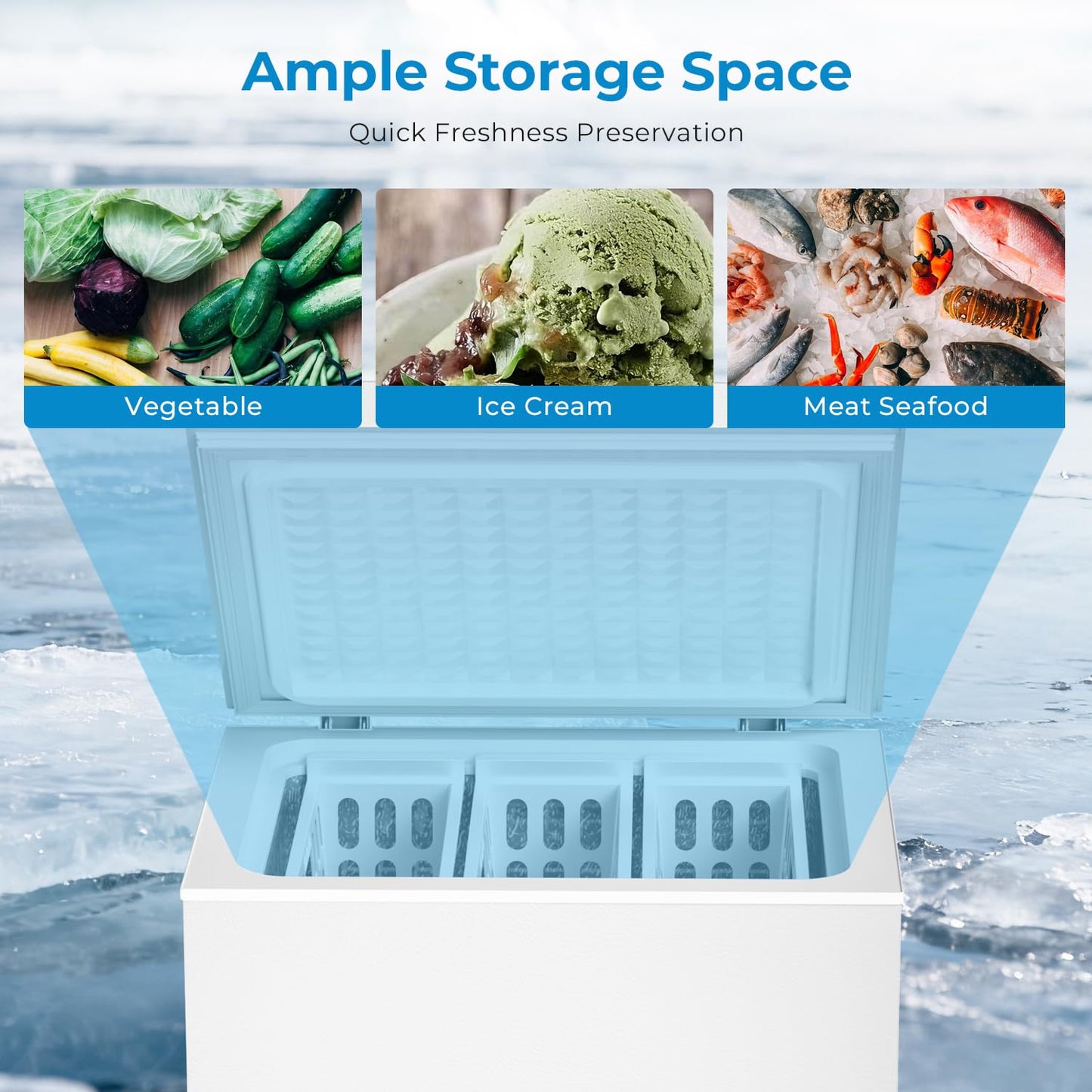 Antarctic Star Chest Freezer 5.0 Cubic Feet Compact Freezer with Removable Baskets, Top Open Door Deep Freezer, Adjustable Temperature for Home Dorm, Bar, Basement, Kitchen, White