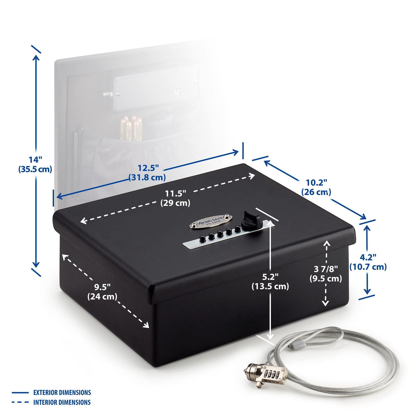 Viking Security Safe VS-12LSX Heavy Duty Mechanical Simplex Lock Two Gun Safe 2 Handgun Capacity Pistol with Security Cable Lock