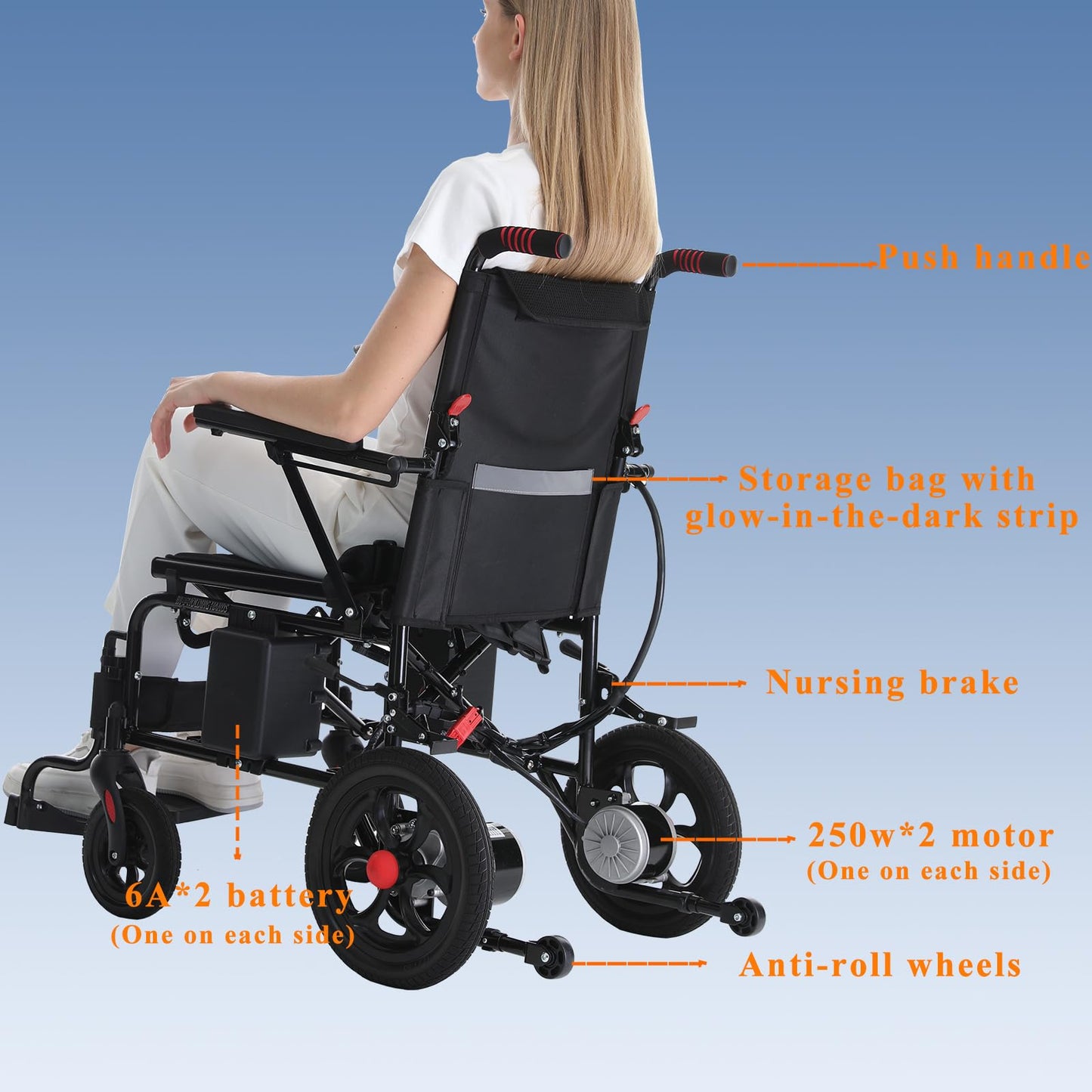 Electric Wheelchair,All Terrain Motorized Wheelchair for Seniors,Long Range Lightweight Foldable Electric Wheelchair15 Mile Range, 500W Motor