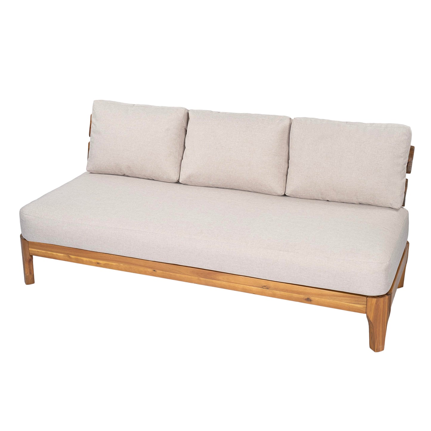 Merax 1 Piece Patio Outdoor Furniture Set, All-Weather Acacia Wood 3-Seater Sofa with Cushions for Porch, Lawn, Backyard, Balcony Teak+ Beige