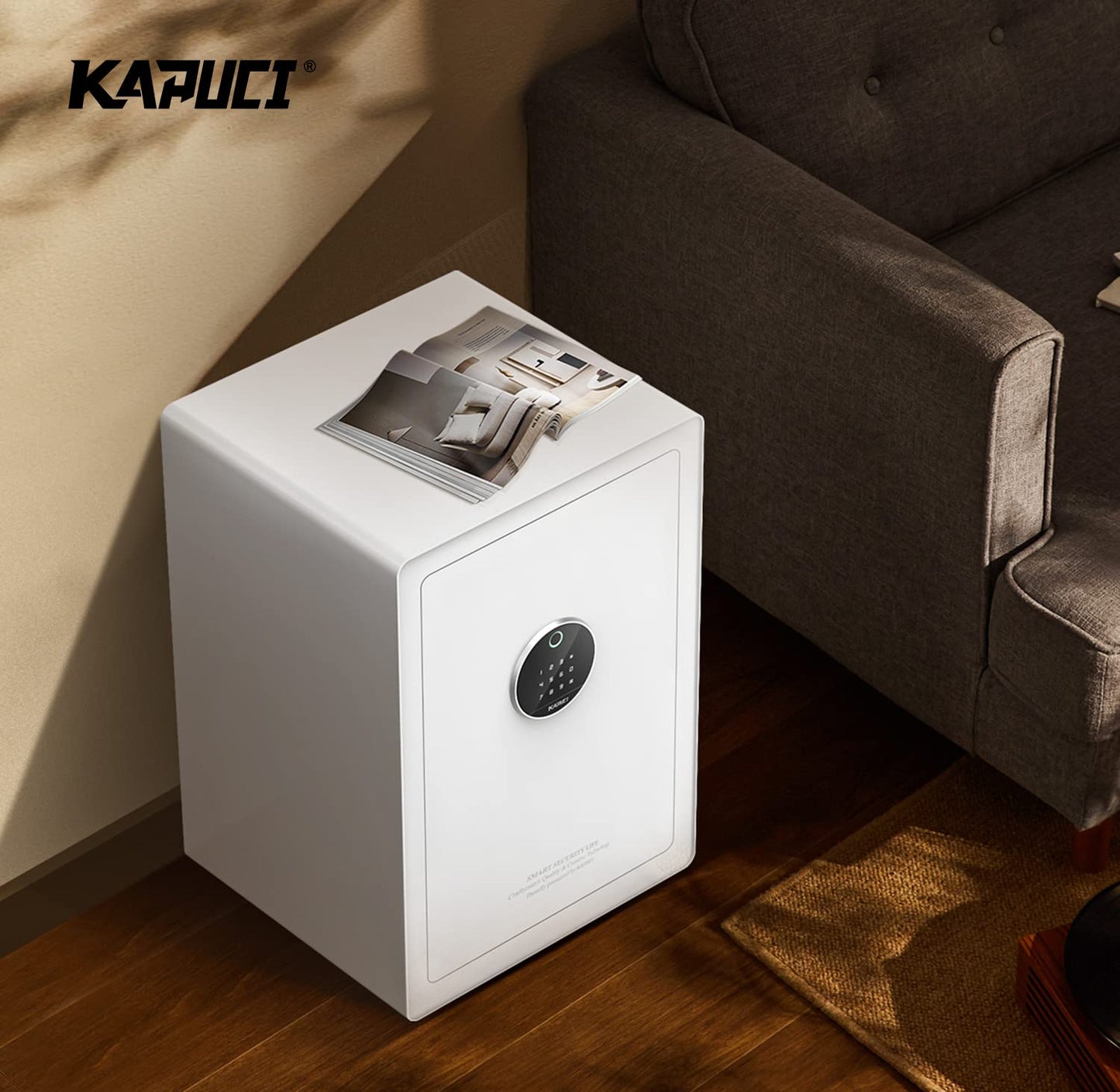 KAPUCI Biometric Fingerprint Touchscreen Safe, 3.38 Cuft Heavy Duty Auto-Open Safe Box with Digital Virtual Code,Led Light,Security Steel Home Safe for Wardrobe,Office