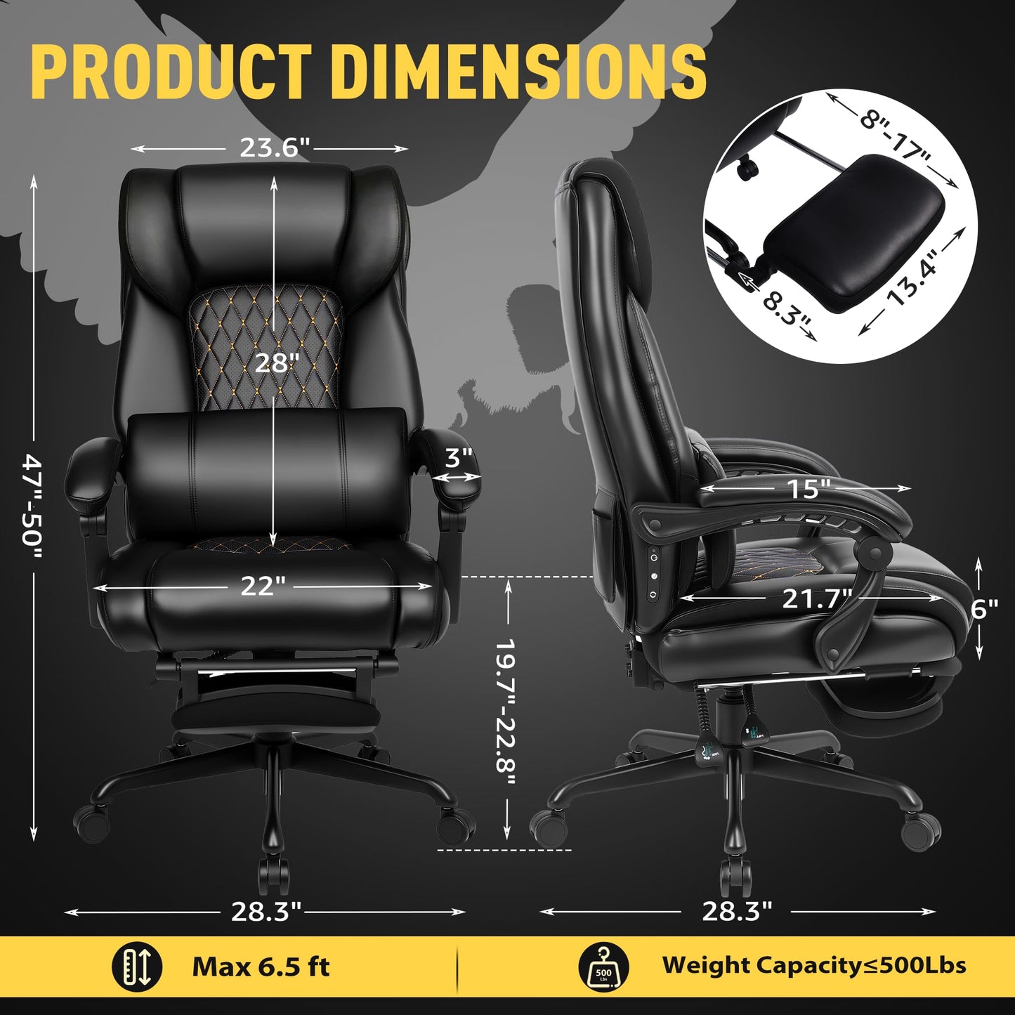 EGSEAT 3D Kneading Massage Office Chair with Heat, 500 lbs Big and Tall Executive Computer Desk Recliner, Leather Electric Heated Chair with Footrest, Black
