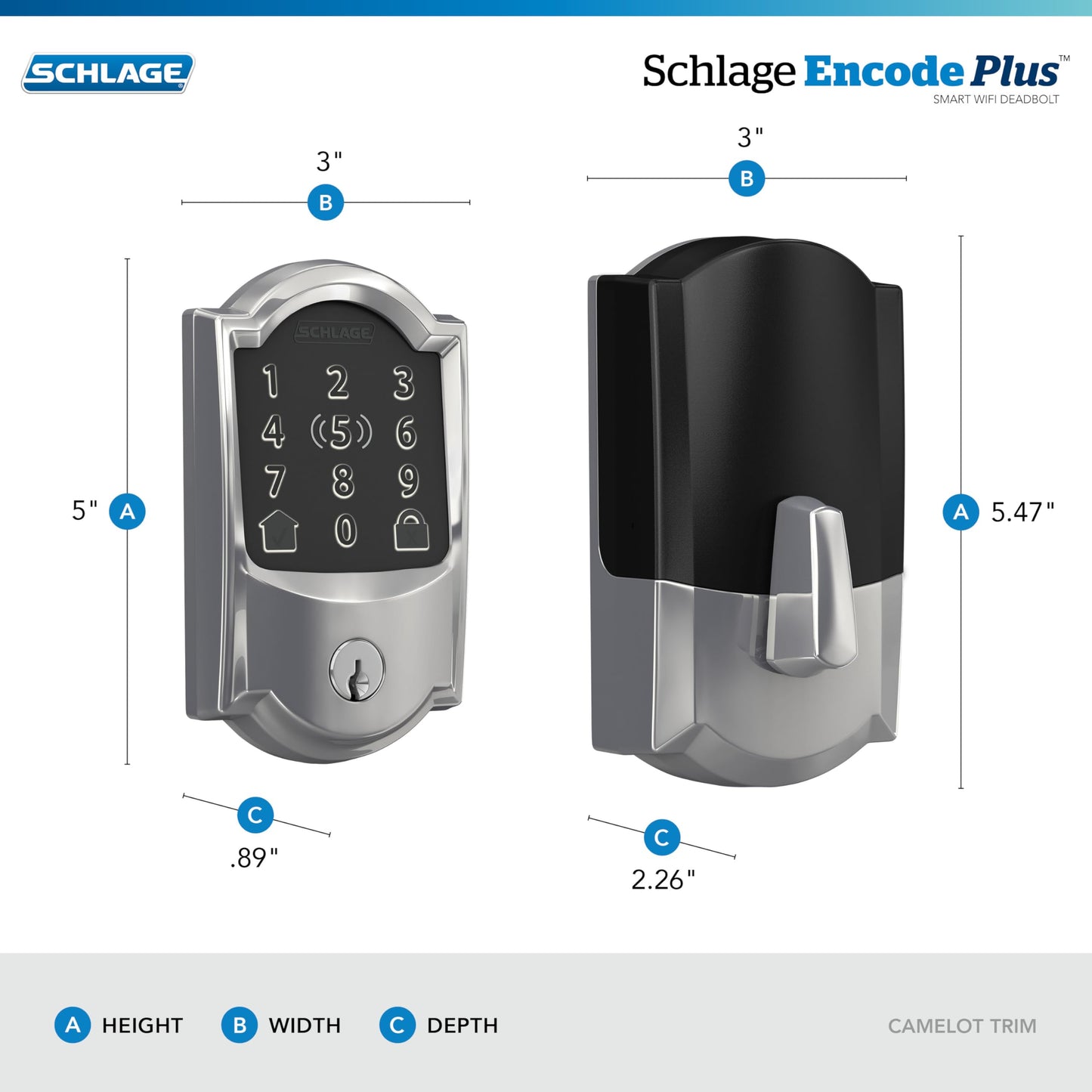 Schlage Encode Plus Smart Wi-Fi Lock for Front Door, Keyless Entry Deadbolt, Unlock with Apple Watch, Built-in WiFi and App Control, Easy Install, Alexa & Apple HomeKit Compatible, Bright Chrome