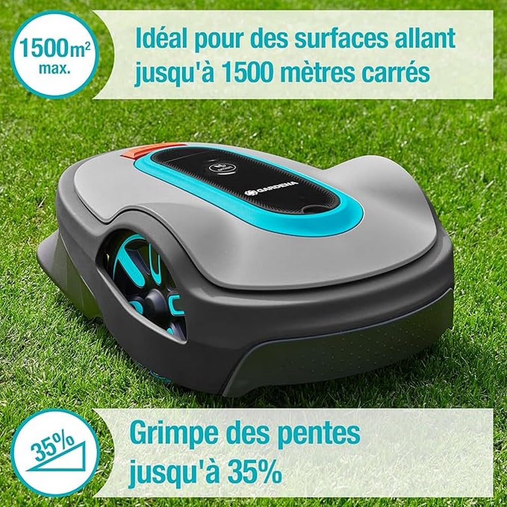 Gardena Sileno Life: Robot Lawnmower for Area up to 1500 m², Easy-Pass Function, Slopes up to 35%, Quiet, Version FR/NL (15108-26)