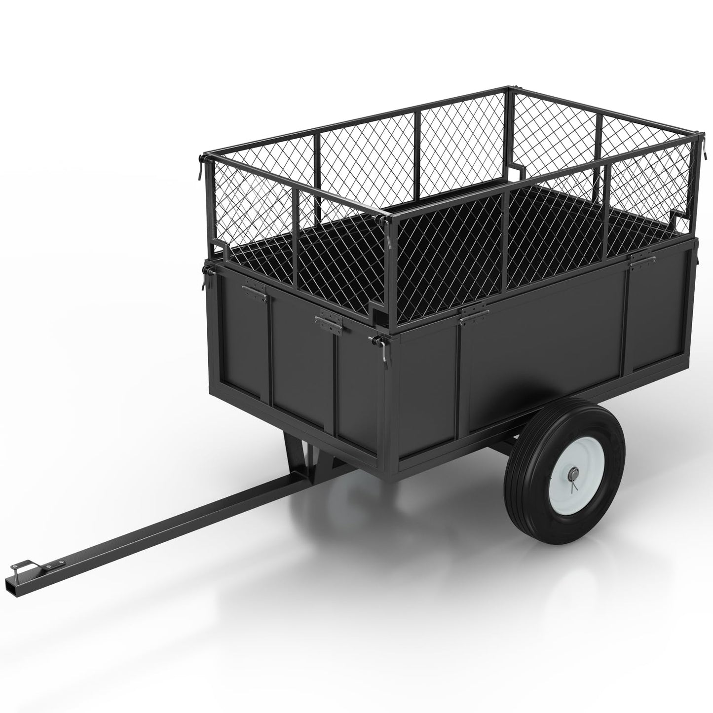 Heavy Duty Utility Dump Trailer – 750 Lbs Capacity, 17 Cu. Ft. Garden Cart for Lawn Tractor, ATV & UTV, Pull-Behind Yard Trailer with Removable Sides, Pneumatic Tires for Hauling Firewood, Mulch & Deb