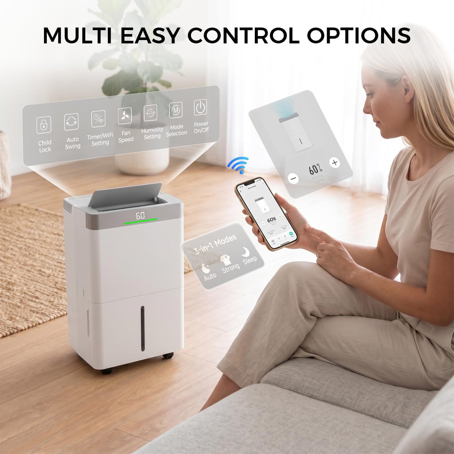 Max 80 Pints Dehumidifier Energy Star Most Efficient 2025 Smart Humidistat up to 5000 Sq.Ft with Drain Hose, Large Water Tank, WiFi Control, 24H Timer Dehumidifier for Basement,Bedroom,Home,Bathroom