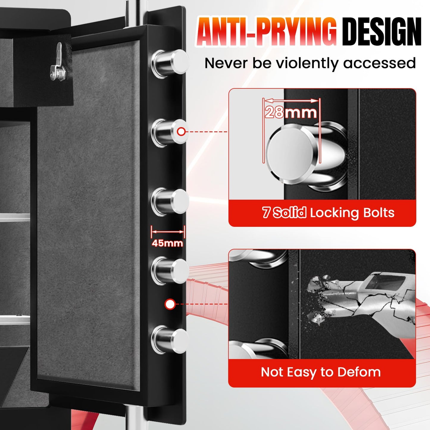 9.0 Cuft Large Fireproof Waterproof Safe for Home, 1800°F Fire Protection for 30 Minutes, 85 LBS Heavy Duty Biometric Safe with Fingerprint Keypad Lock, Anti-Theft Alarm for Documents and Valuables