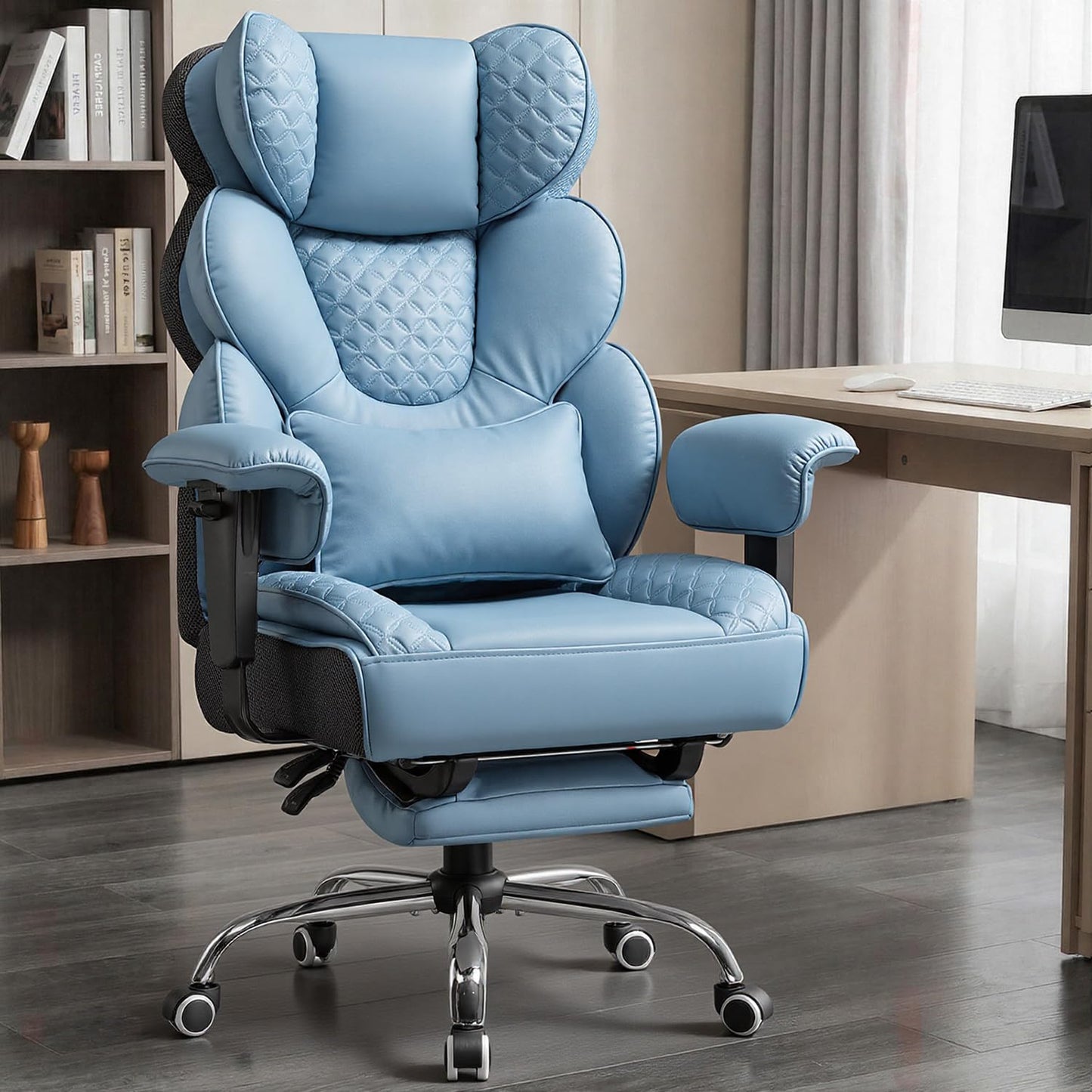 COMHOMA Big and Tall Office Chair with Upgrade Footrest, Heavy Duty Gaming Chair High Back Executive Chair with Spring Lumbar Support for Lower Back Pain Relief, 150°Reclining Adjustable Armrests