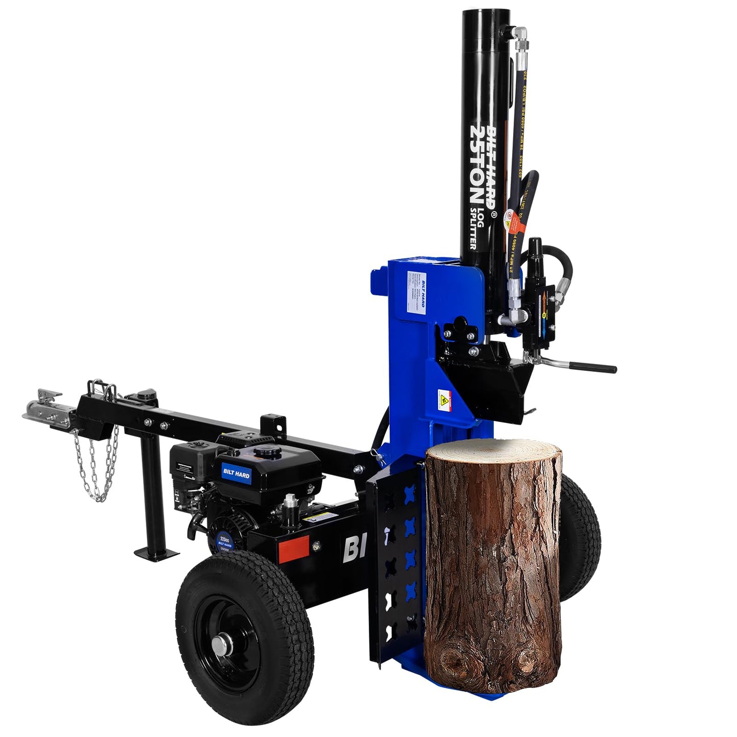 BILT HARD 25-Ton Horizontal/Vertical Towable Gas Log Splitter, Hydraulic Log Splitter with 8 HP 223cc 4-Cycle OHV Engine, 2" Ball Coupler, Safety Chains, Wood Splitter for Firewood Splitting