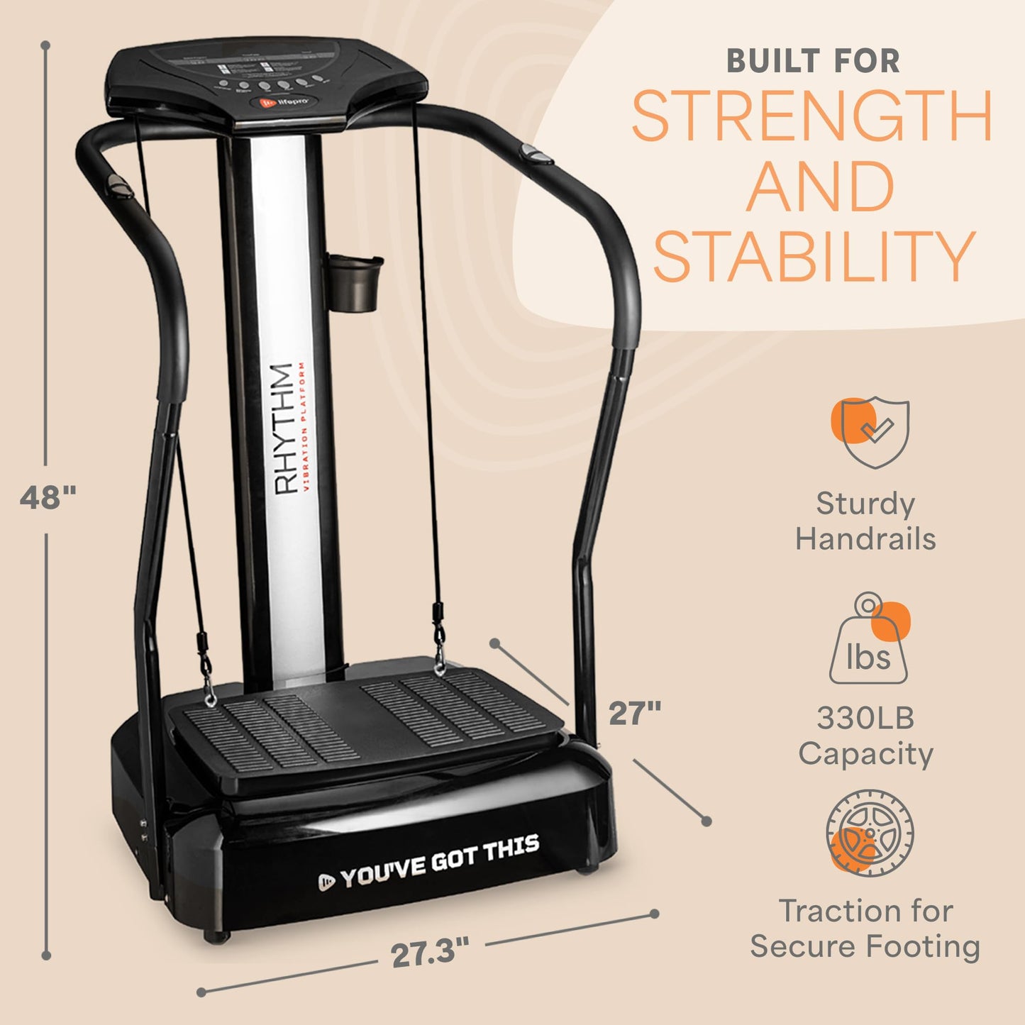 Lifepro Rhythm Vibration Plate Exercise Machine — 99 Speeds & Heart Rate Monitor Whole Body Vibration Platform Machine for Lymphatic Drainage with Handles — Standing Vibrating Platform for Home Gym