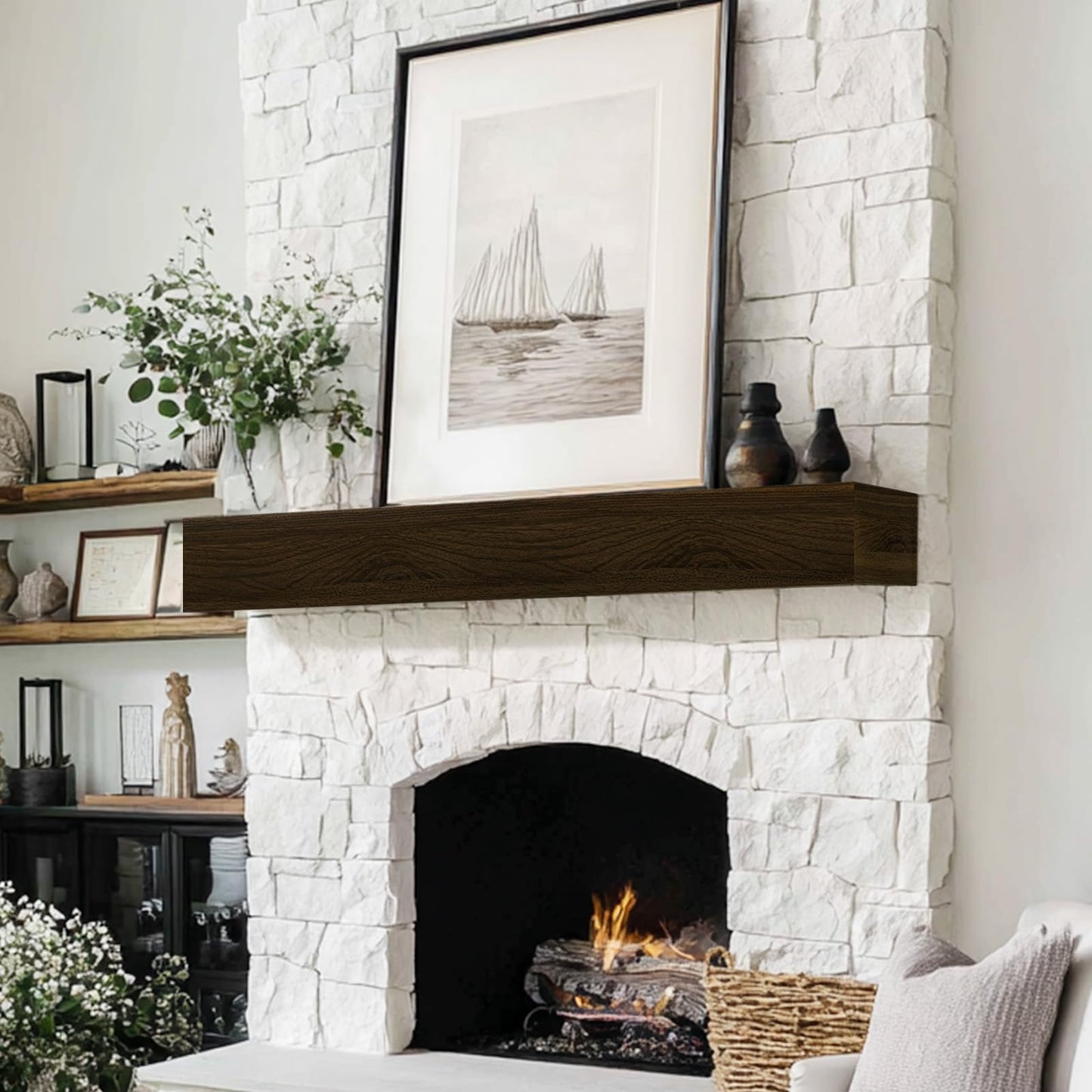 telkener Fireplace Mantel Handcrafted Wall-Mounted Floating Mantel Shelf Decoration Wood Fireplace Mantels Suitable for Living Rooms,Bedrooms, Tvs, Bookshelves.(Retro Walnut,60" L x 8" D x 6" H)