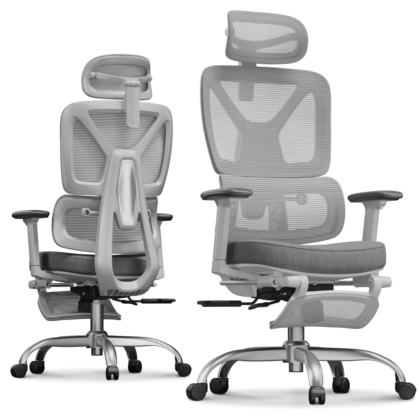 FLEXISPOT ErgoX Premium Ergonomic Office Chair with Footrest- Adjustable 3D Armrests, Dynamic Lumbar Support, Recline & Tilt Function, Mesh Seat, for Home & Office Use,Light Grey Foam