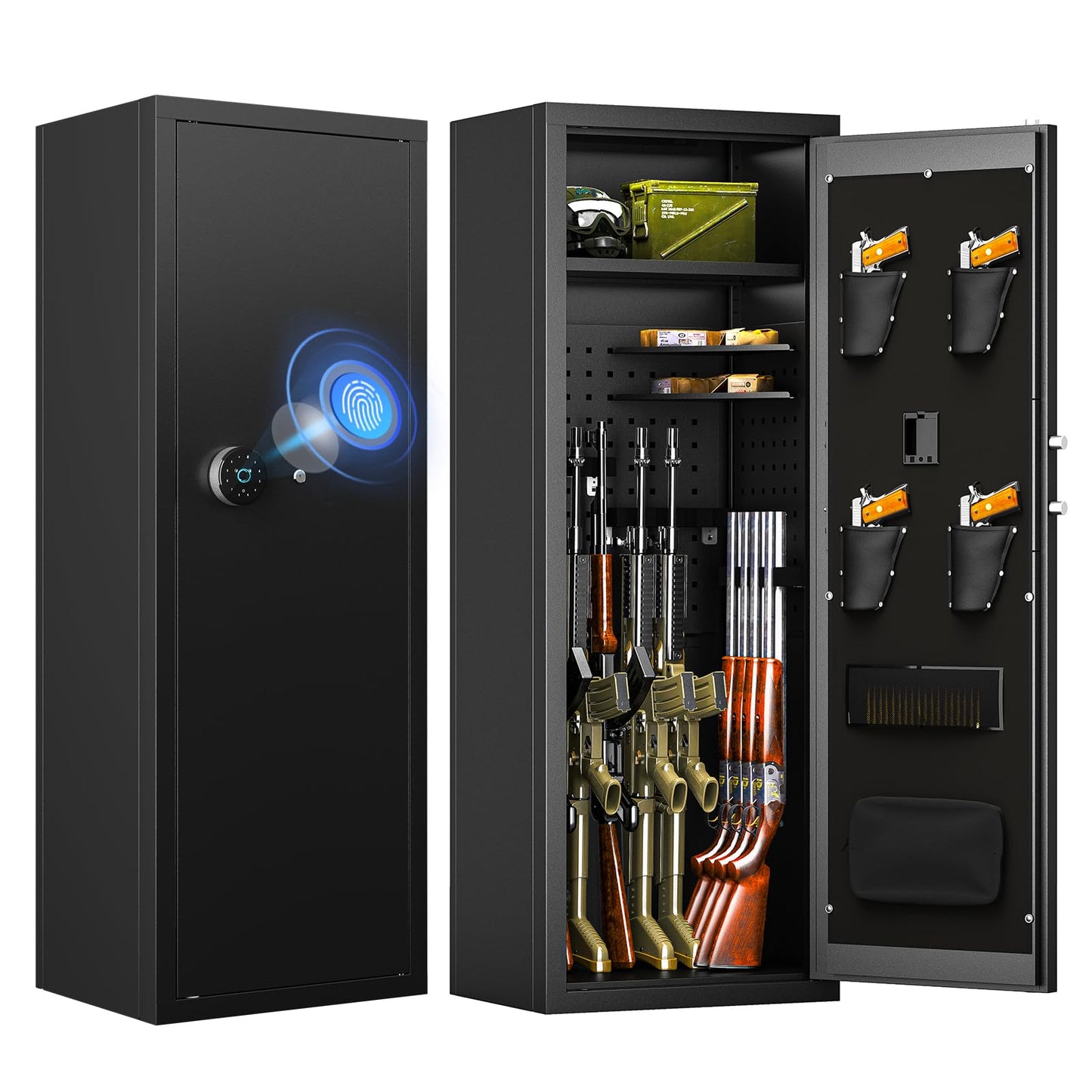 KAER 12-16 Gun Safe with Digital Electronic Keypad and Fingerprint, Heavy-Duty Long Rifle Safe for Rifles and Pistols With Removable Shelves, For Living Room Office Garage Shooting Range