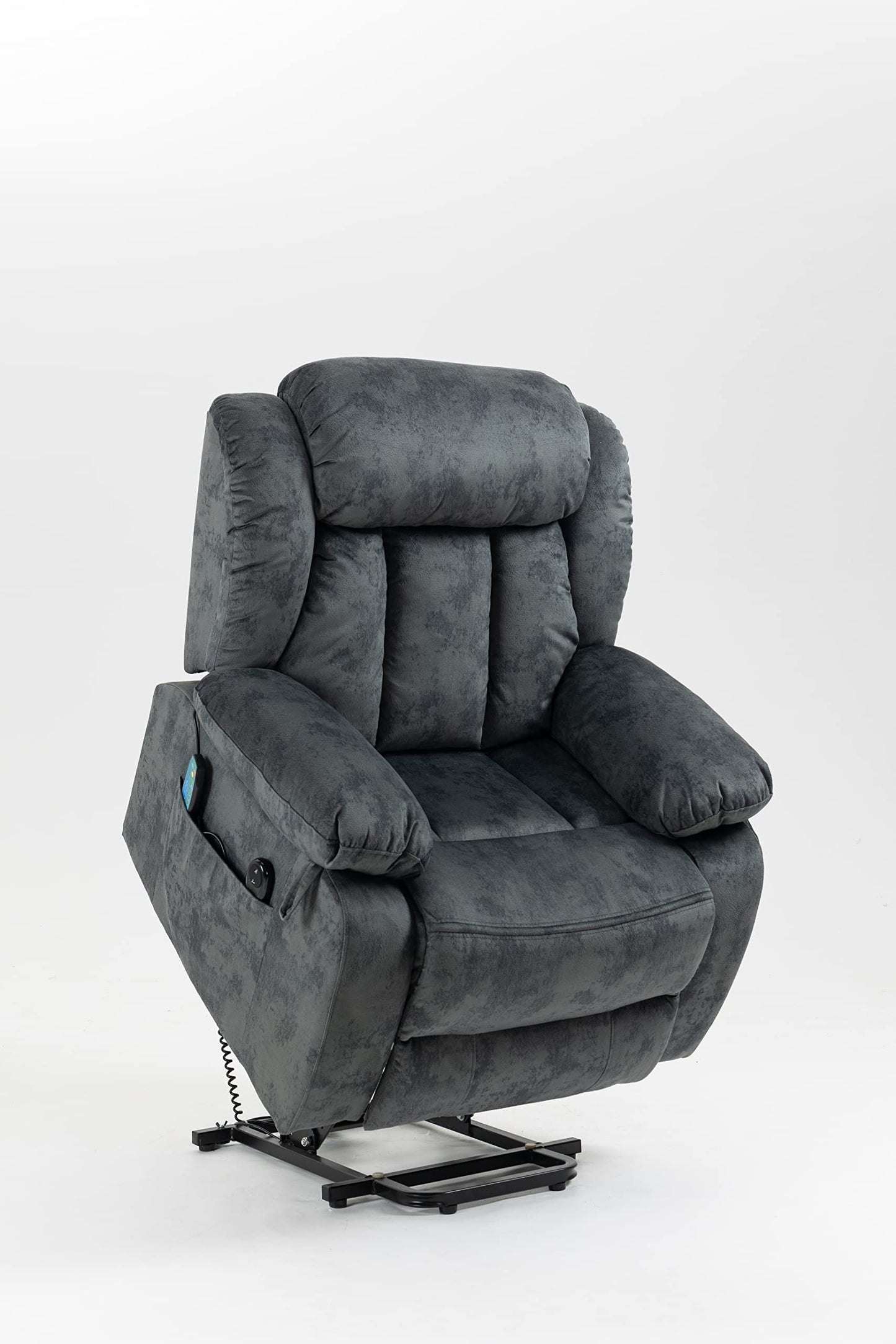 Ball & Cast Lift Recliner Chair with Sides Pockets,Lounge Relax Single Sofa W/Multi-Function Massage and Heat,Glider Reclining Chair W/USB Port &Cup Holders,for Living Room,Grayish Blue