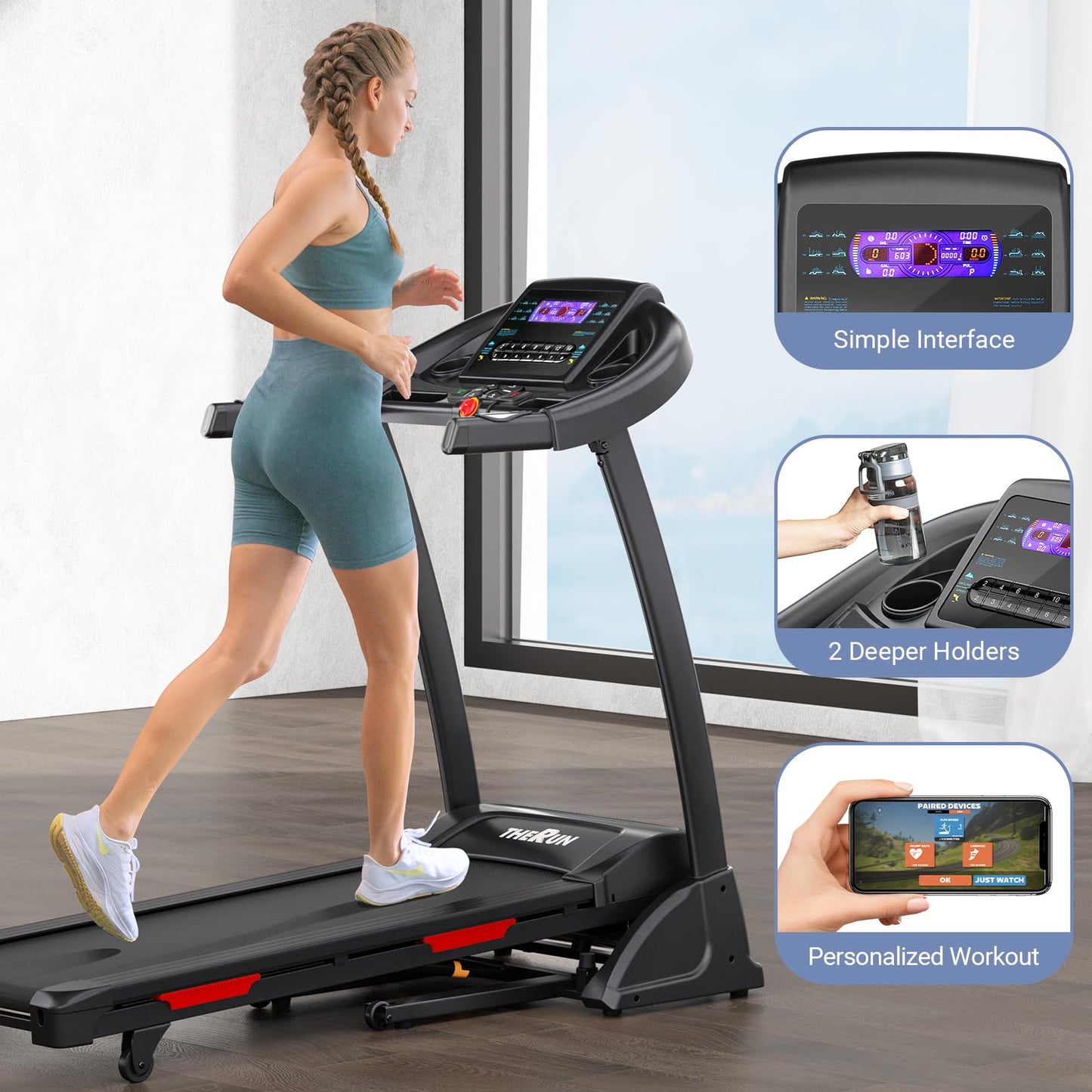 THERUN Incline Treadmill, Treadmill for Running and Walking, 300 lbs Weight Capacity Folding Treadmill with 0-15% Auto Incline, Wide Belt, 3.5HP, App, Heart Rate